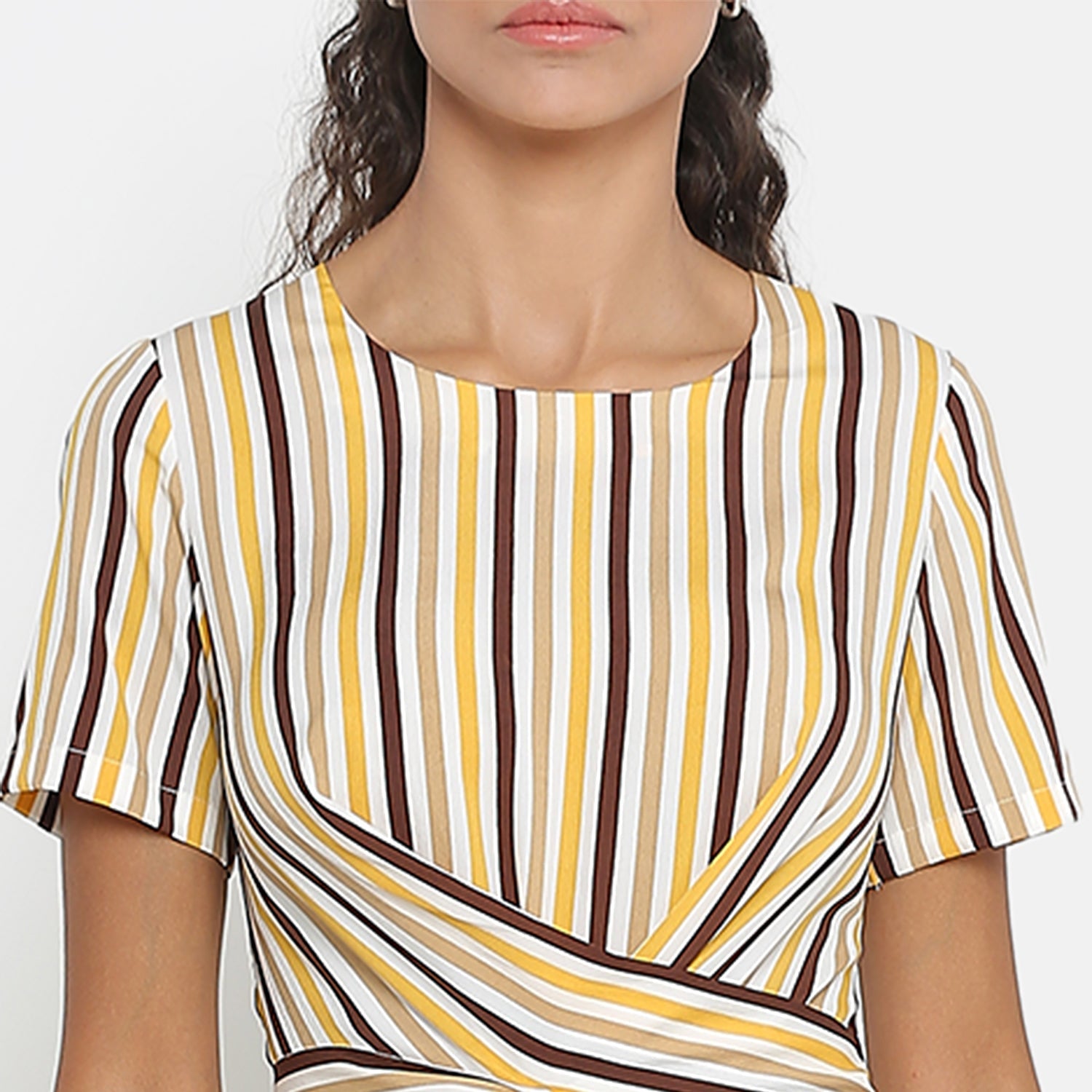 Yellow & Brown Stripe Dresses for Women-5