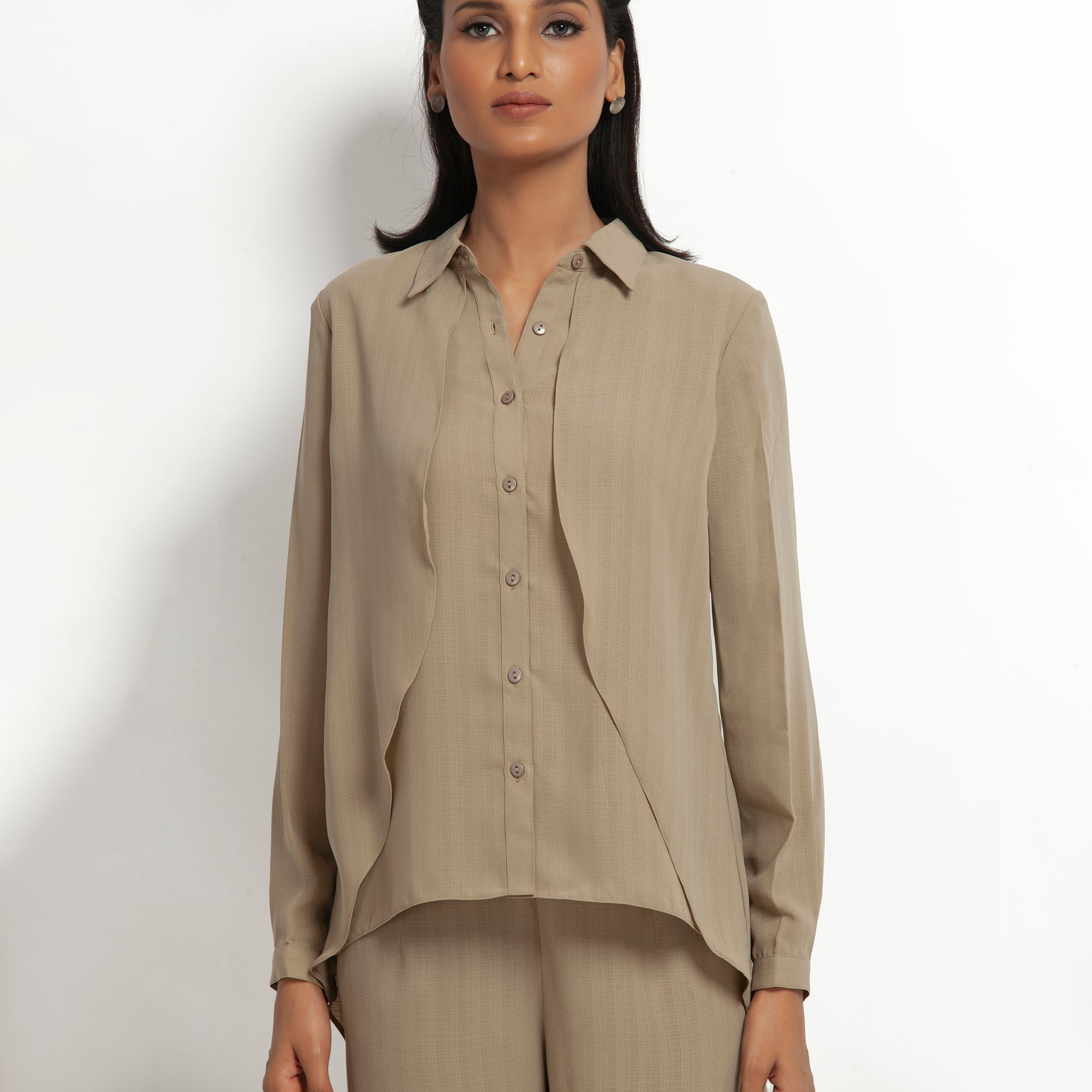 Beige Double Layer Asymmetrical Top, formal tops for women	
tops for women stylish	
office dress for women	
stylish tops for women	