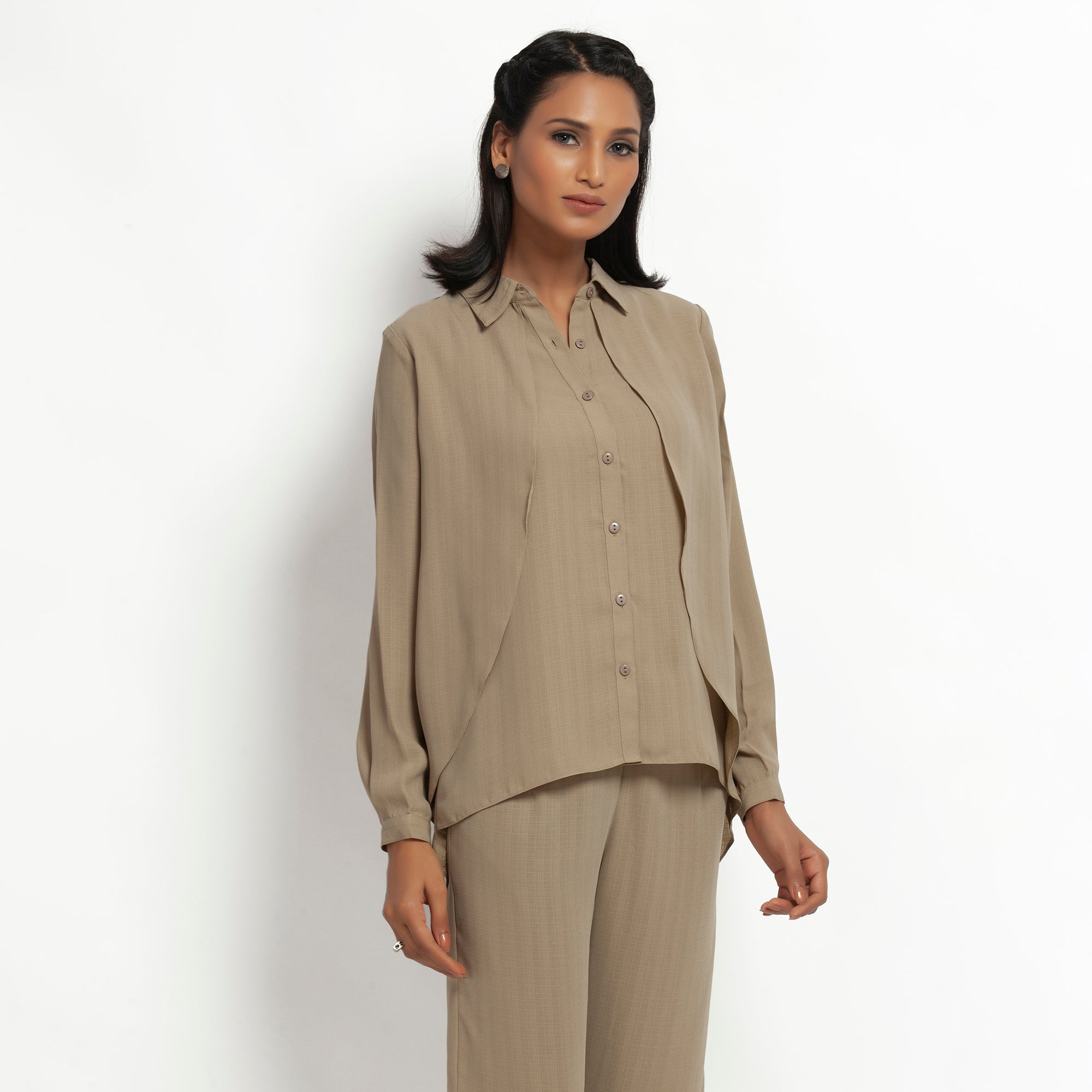 Beige Double Layer Asymmetrical Top, formal tops for women	
tops for women stylish	
office dress for women	
stylish tops for women	