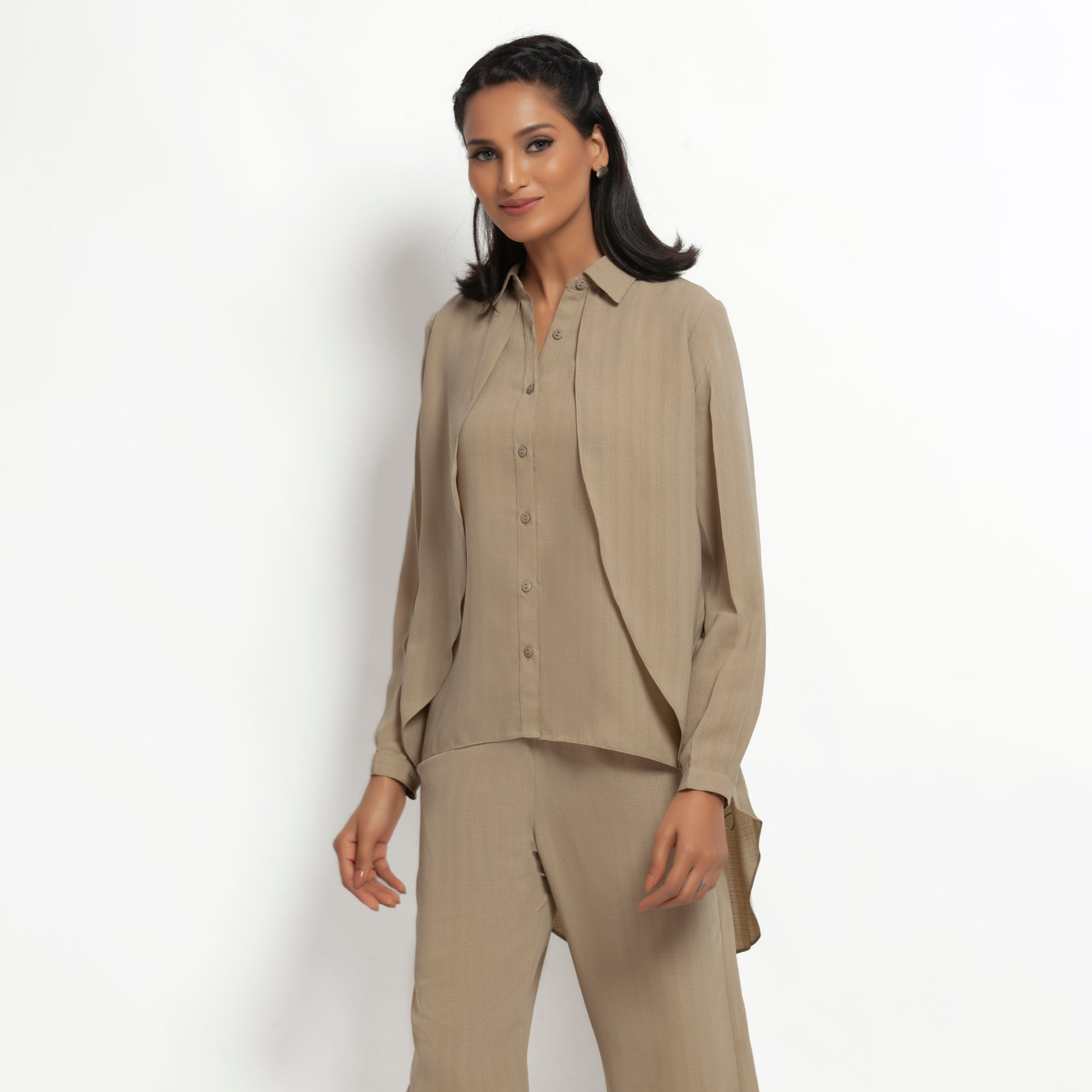 Beige Double Layer Asymmetrical Top, formal tops for women	
tops for women stylish	
office dress for women	
stylish tops for women	
