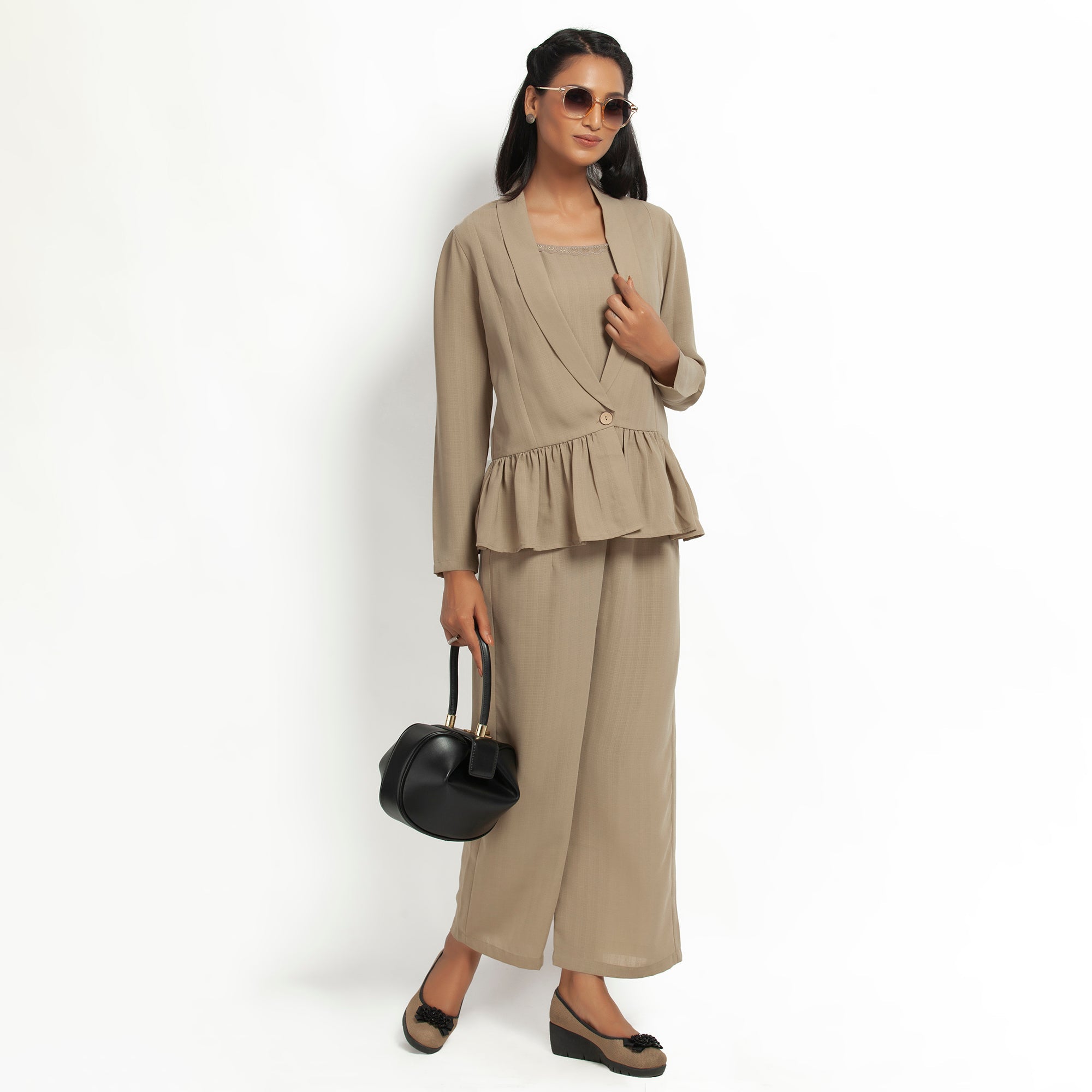 Beige Jacket with Gathers for Women-4