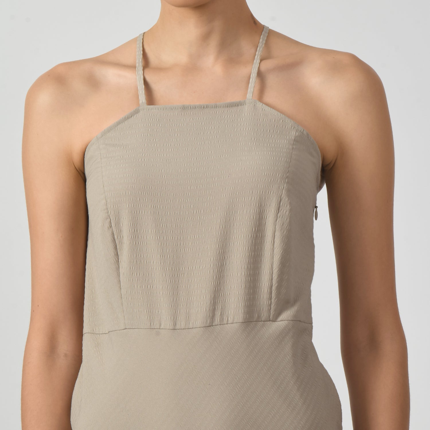 Beige Texture Halter Office Wear Dresses for Women-3
