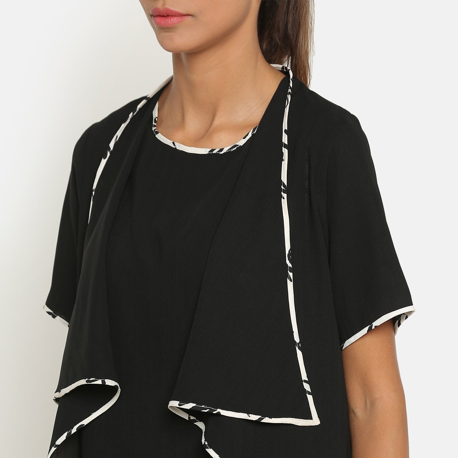 Black Jacket with Asymmetric Neck & Pocket for Women-3	