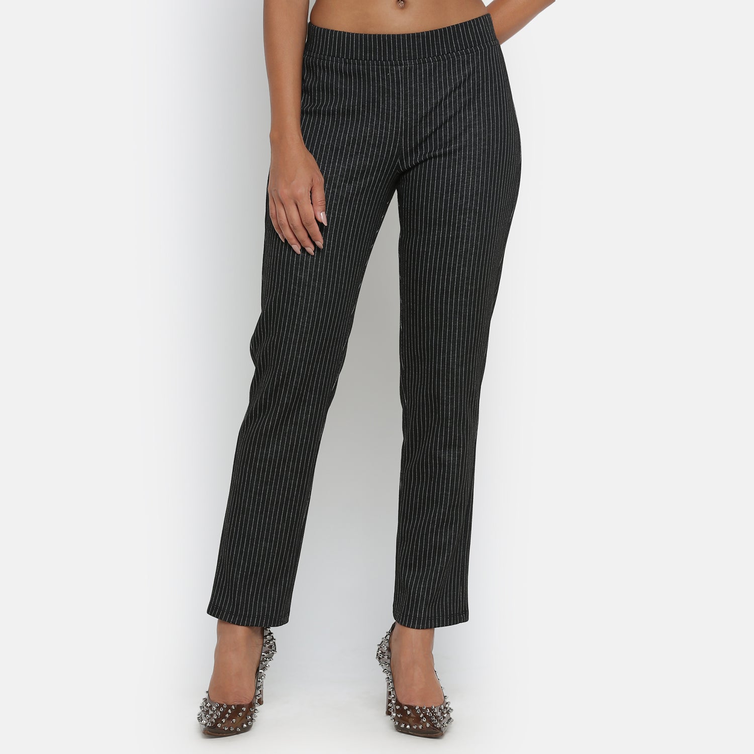 Black Knit Pant With Lines, formal pants	
loose pants for women	