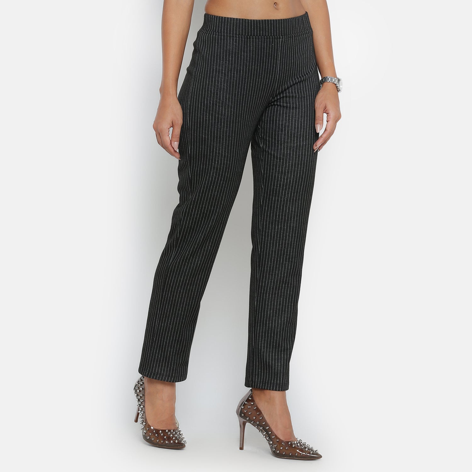 Black Knit Pant With Lines, formal pants	
loose pants for women	