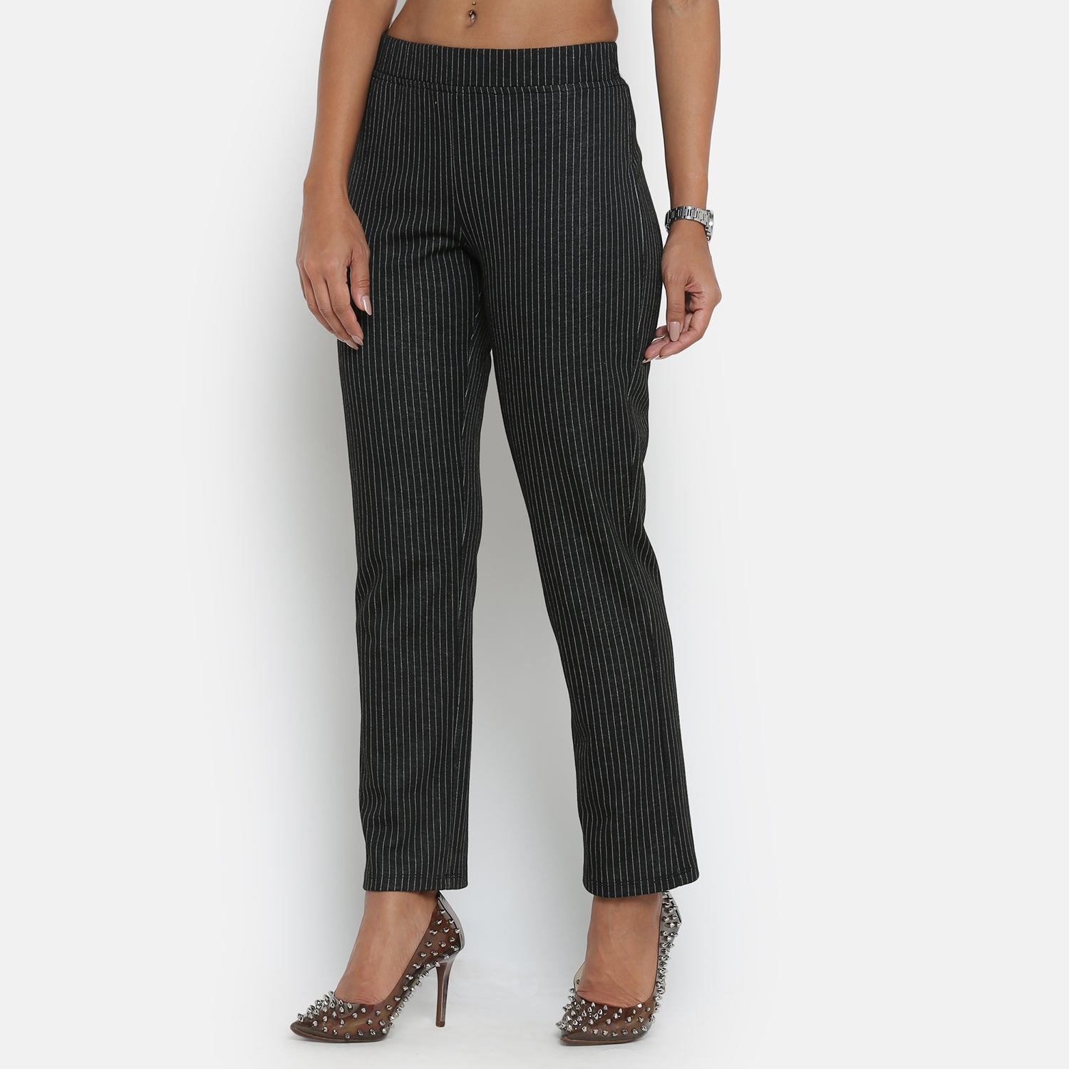 Black Knit Pant With Lines, formal pants	
loose pants for women	