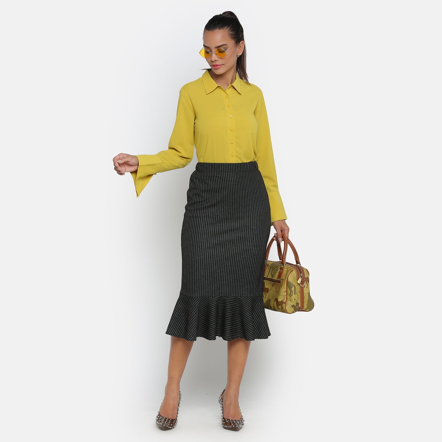 Black and White Line Skirt With Frill, frocks for women	
indian designer skirts?	
