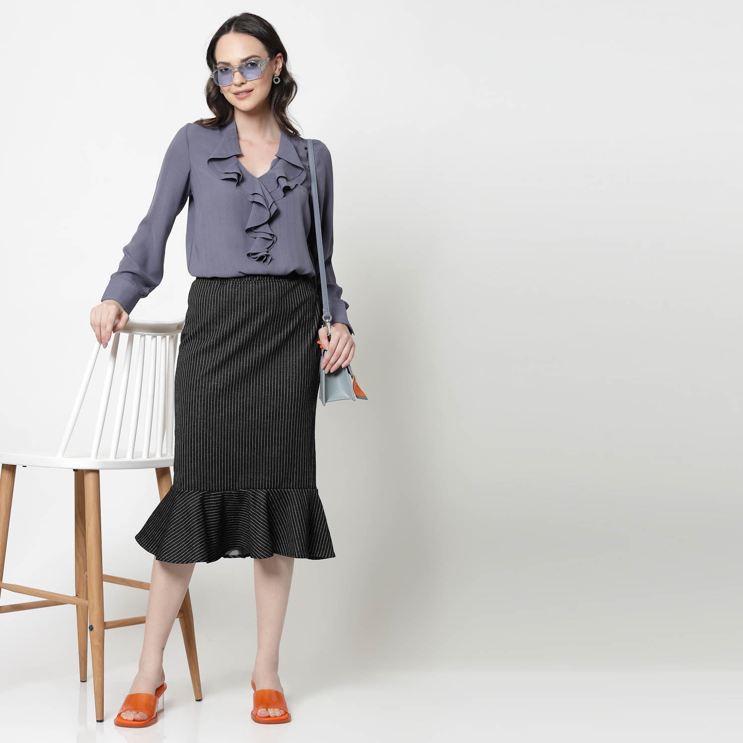 Blue Formal Top With Frill Collar, formal tops for women	
tops for women stylish	
office dress for women	
stylish tops for women	