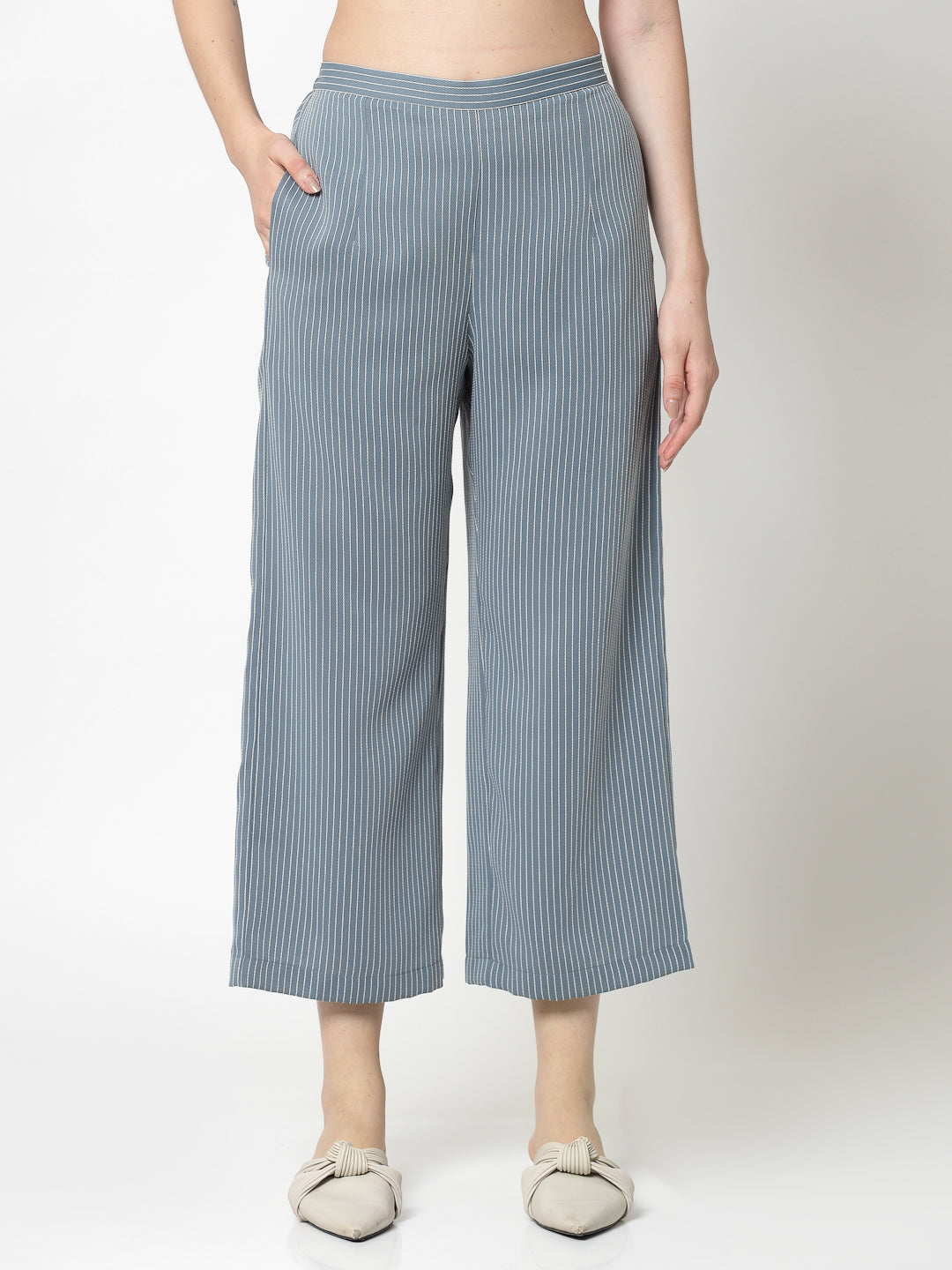 Blue Plazzo for Women with White Lines