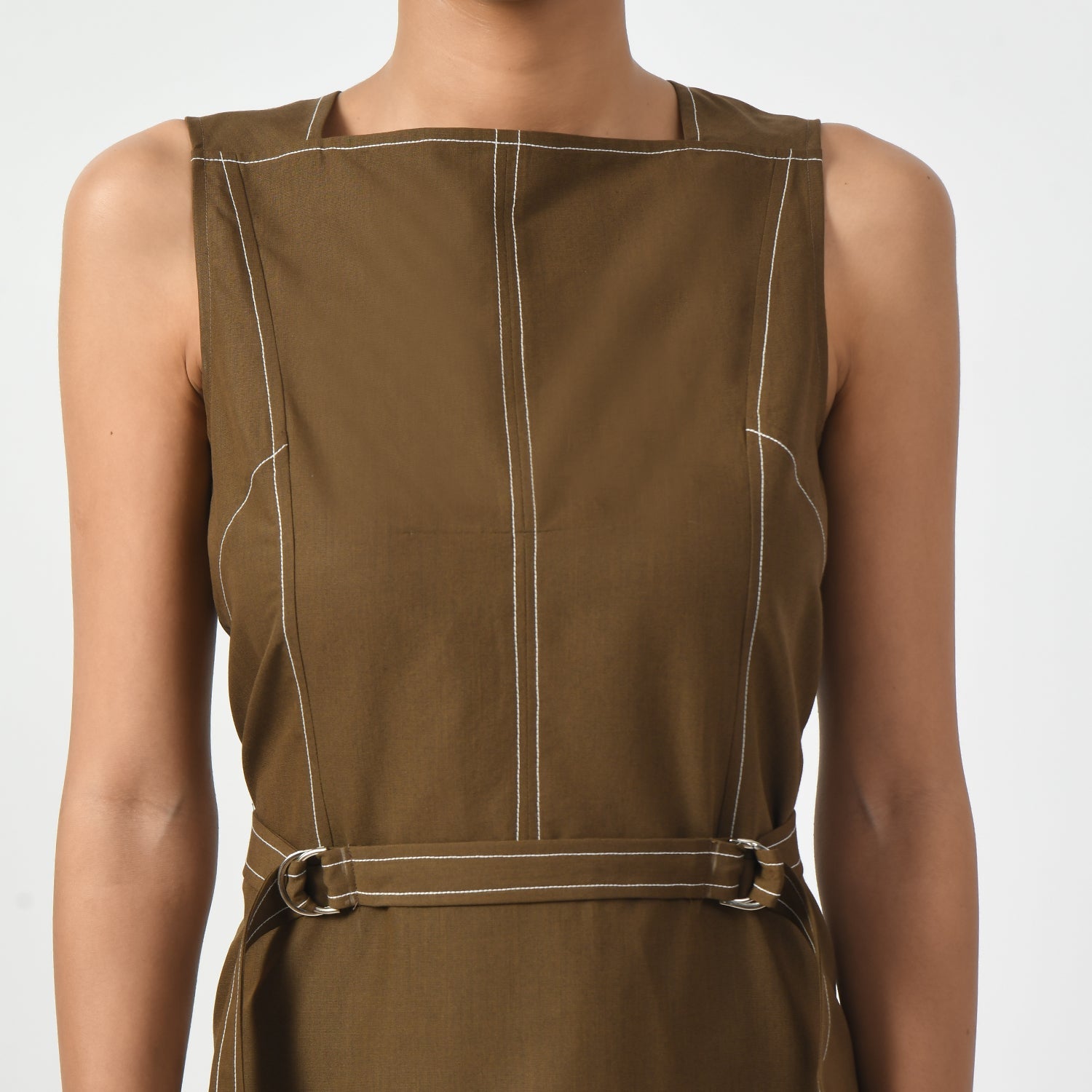 Brown Square Neck Dresses for Women-3