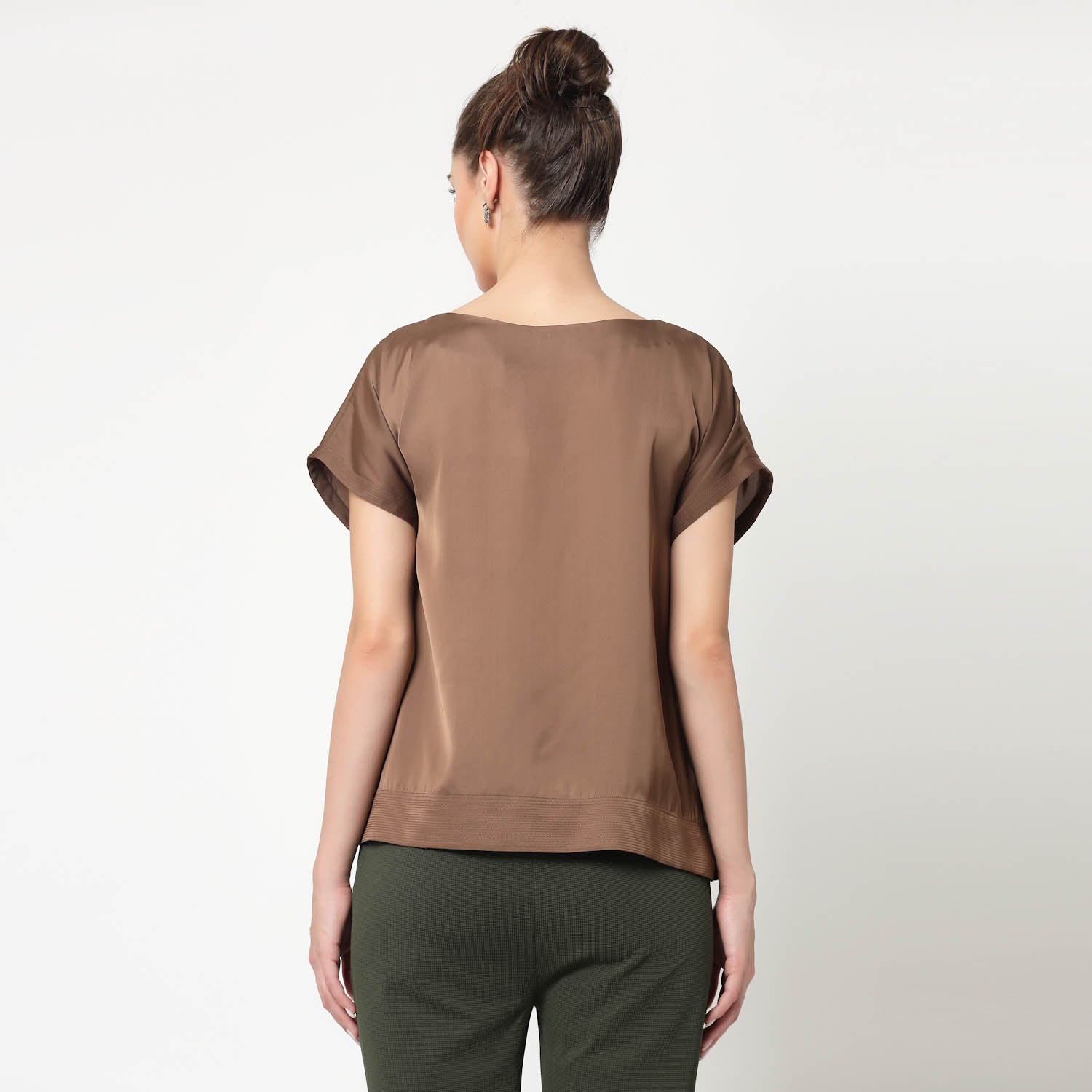 Brown Top With Quilting & Pocket, formal tops for women	