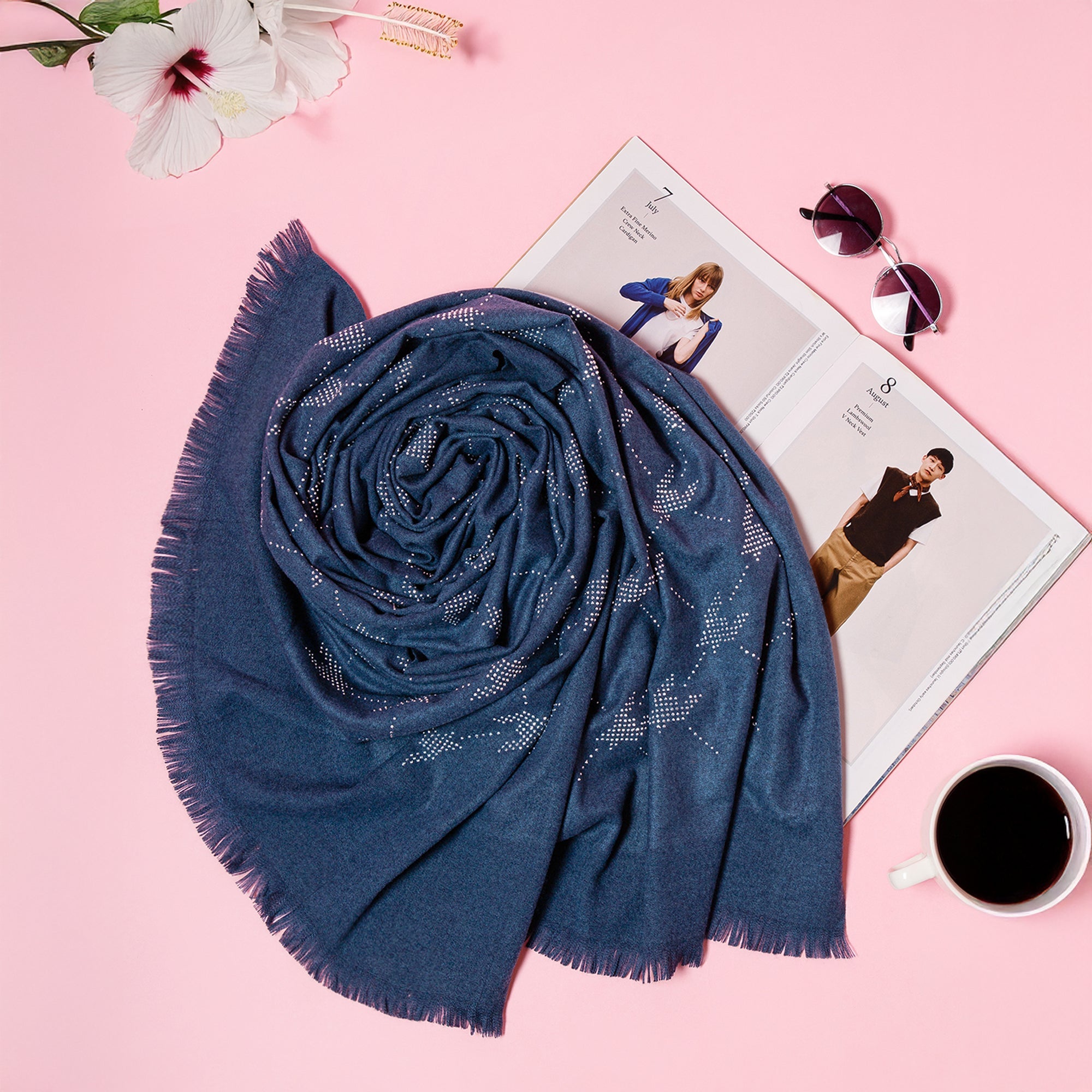 Blue Stole With Silver Crystal Studs