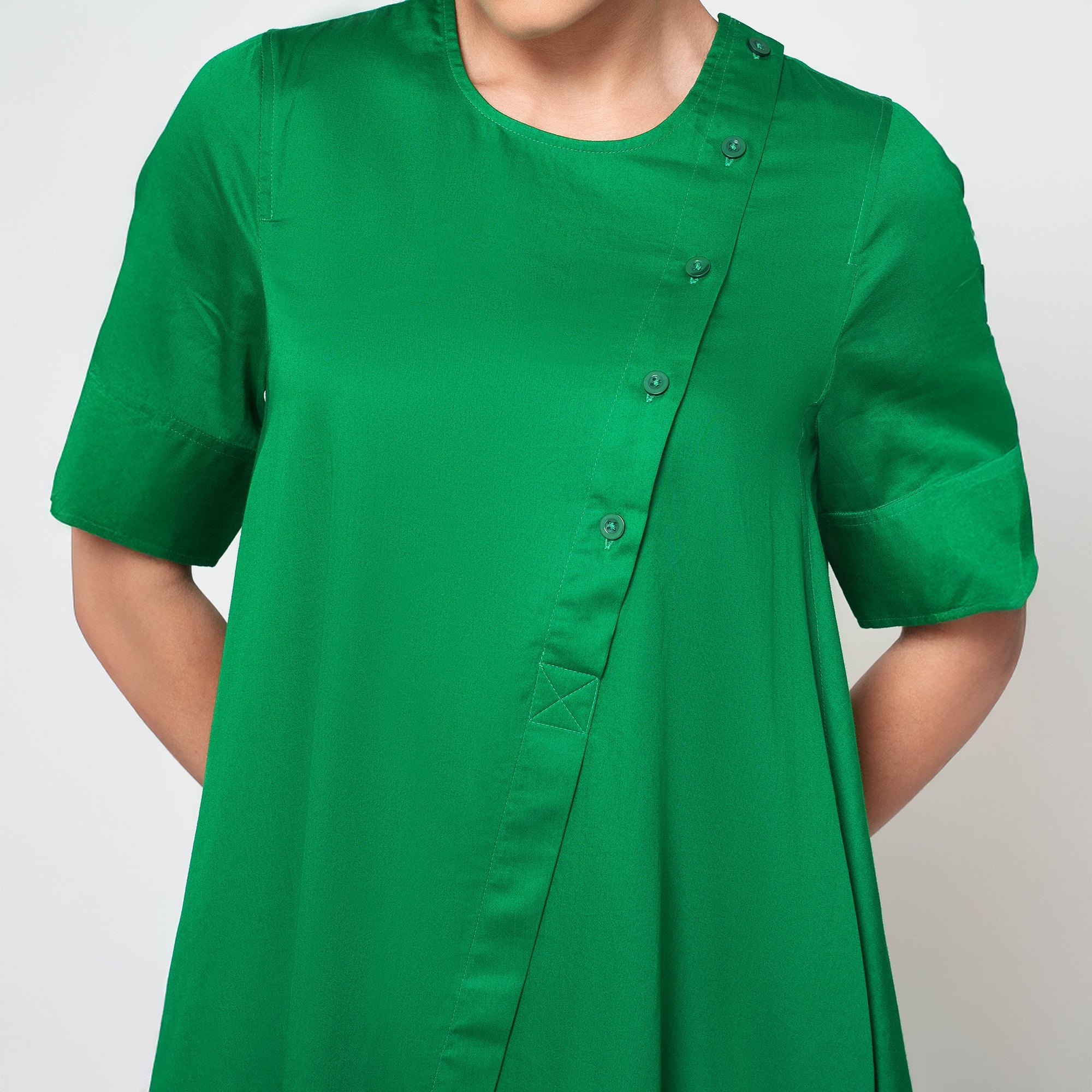 Green Cotton A-Line Dress-3