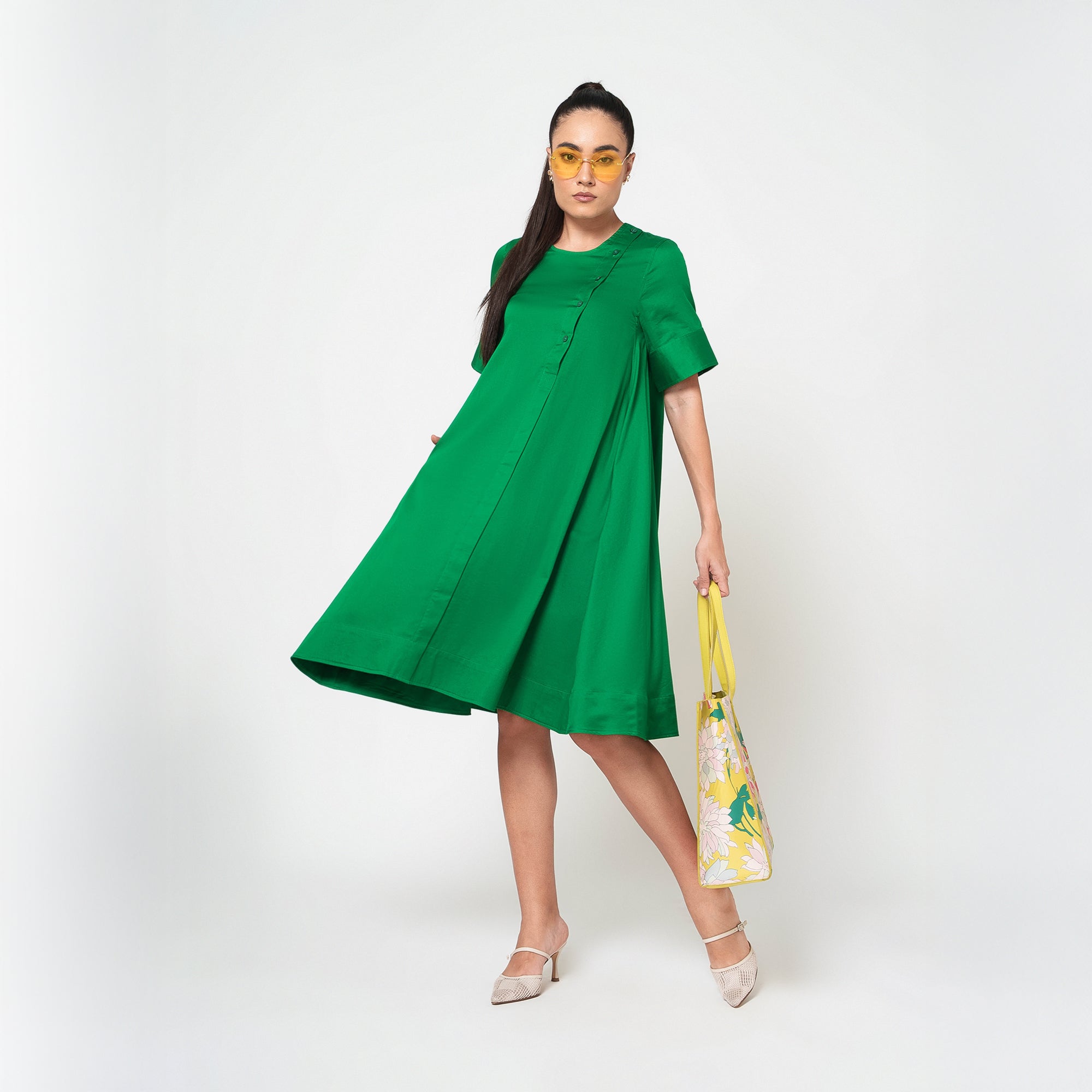 Green Cotton A-Line Dress
