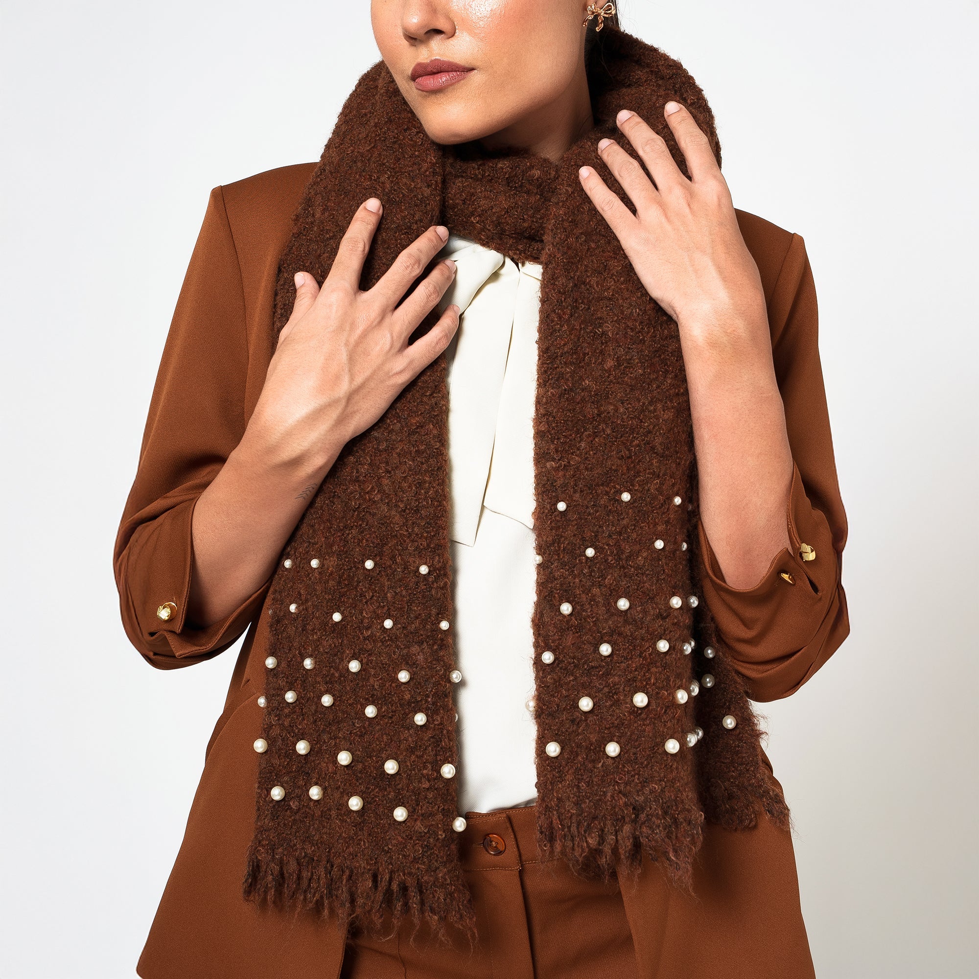 Brown Stole With Pearl