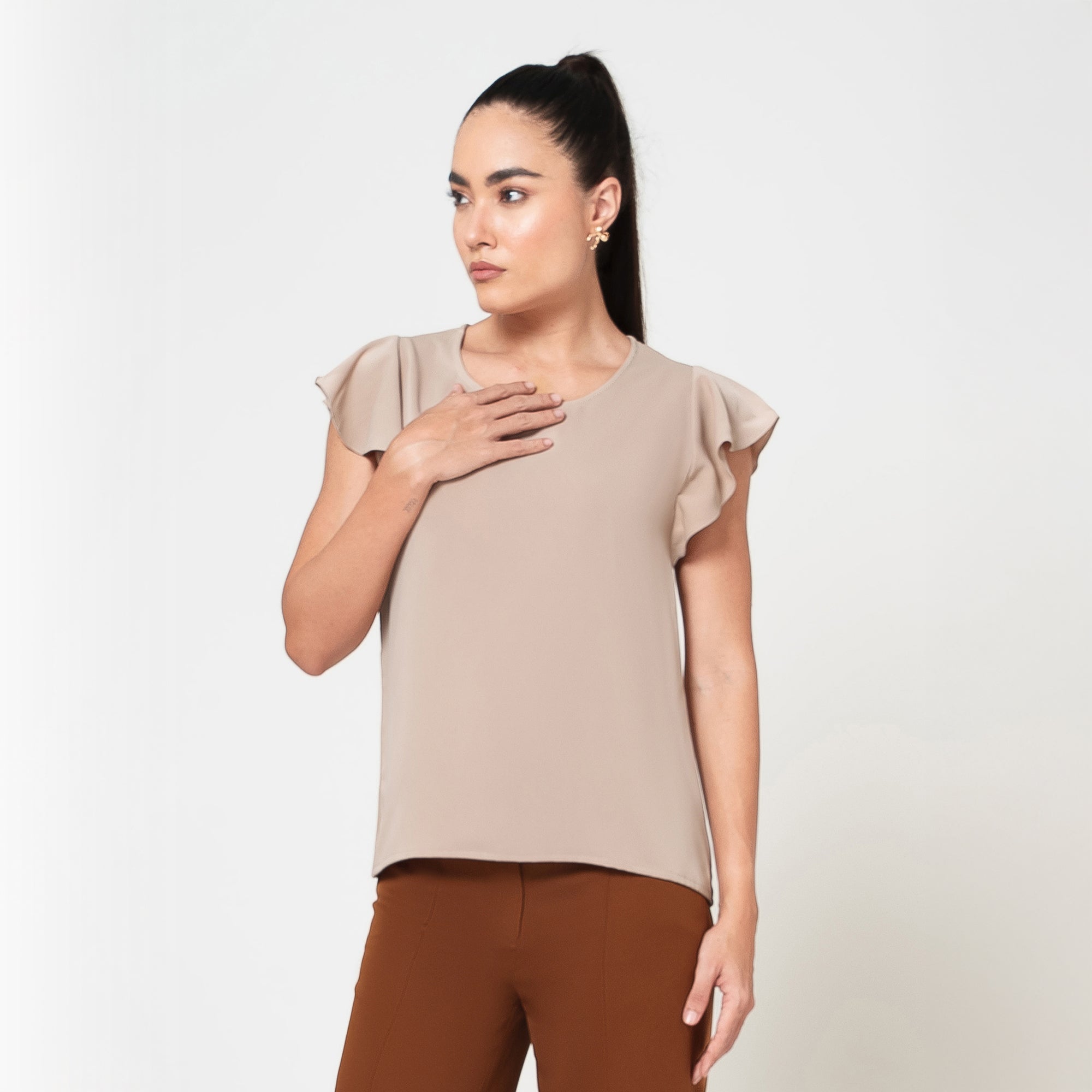 Off White Top with frill on sleeve