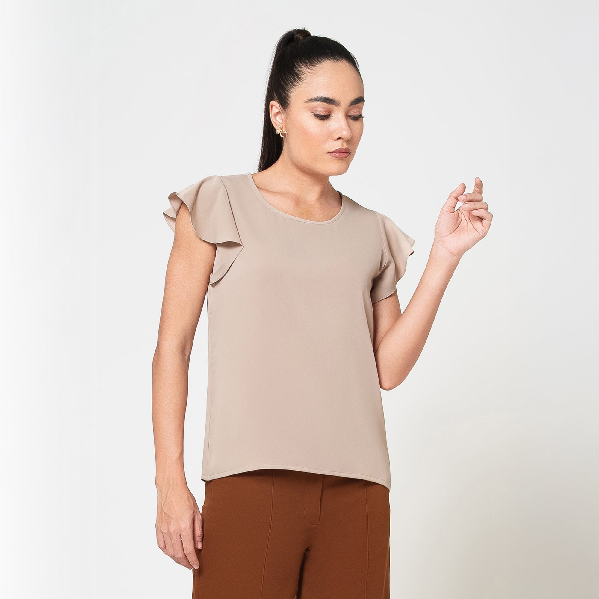 Off White Top with frill on sleeve