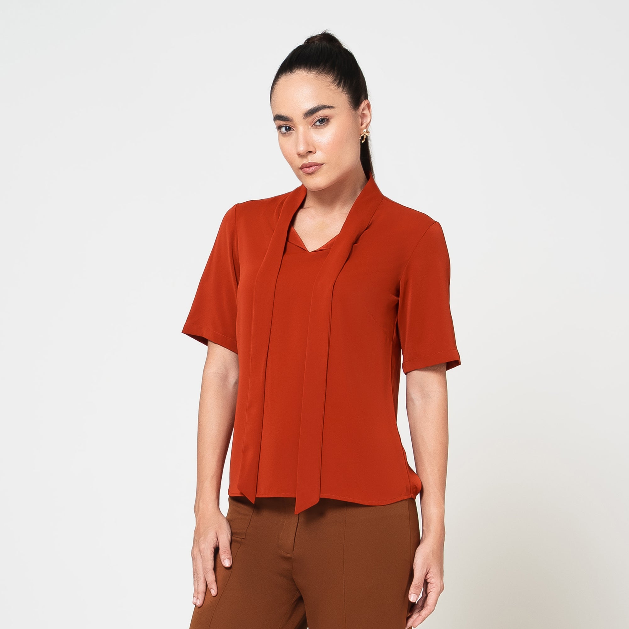 Orange Tie Knot Crepe Top