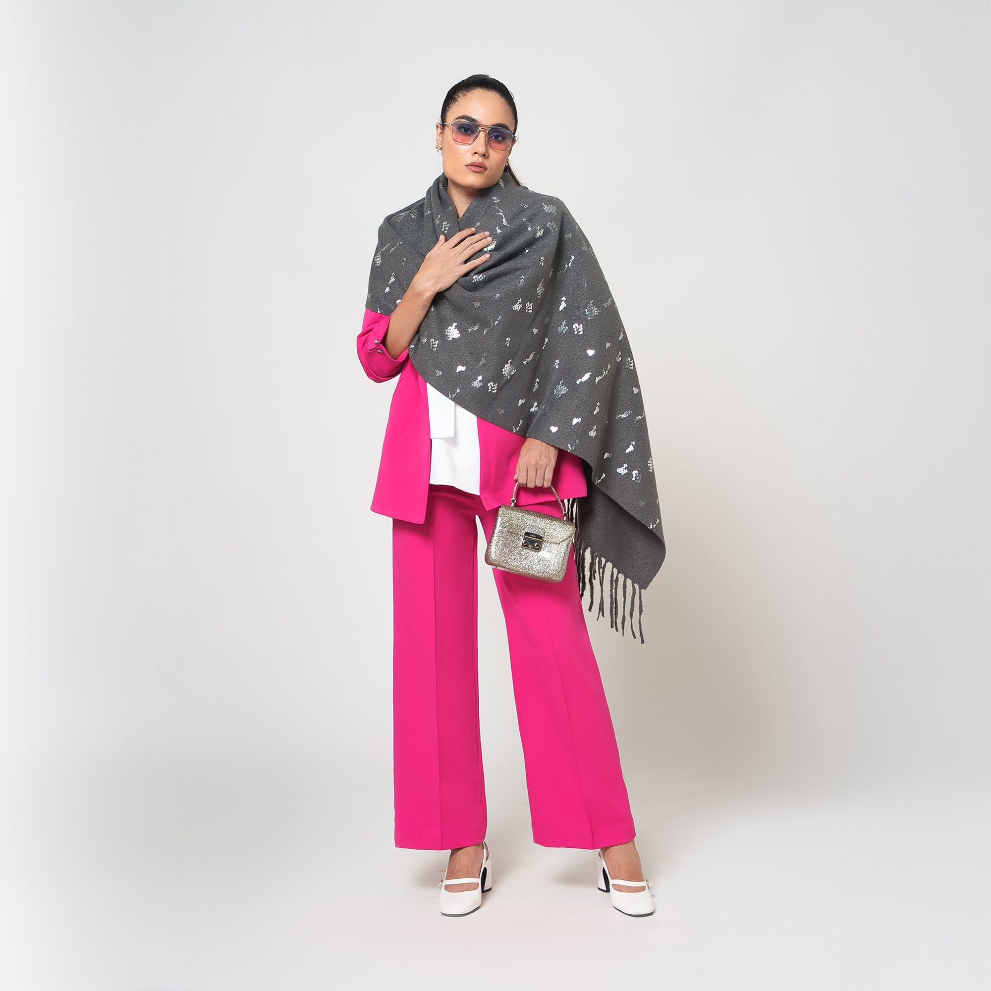 Grey Stole With Foil Print