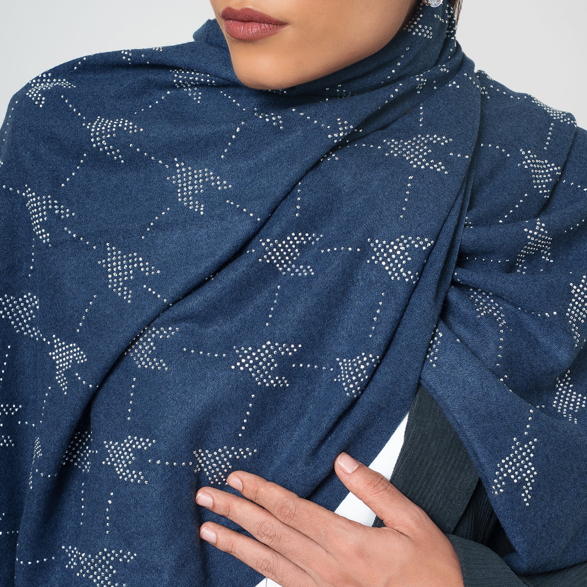 Blue Stole With Silver Crystal Studs