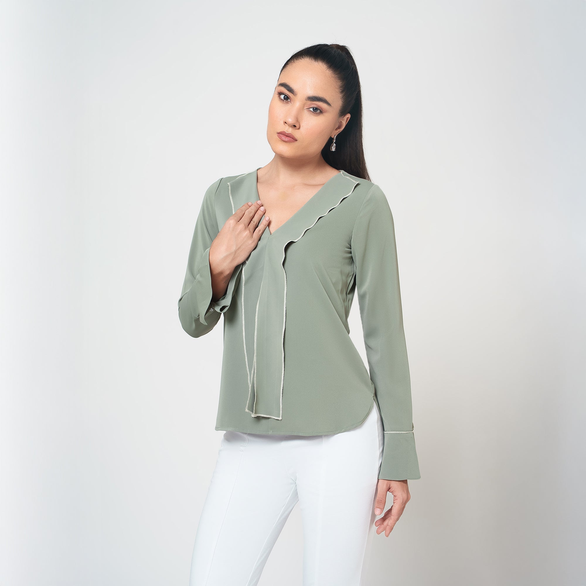 Dusty Green Top with Tie up