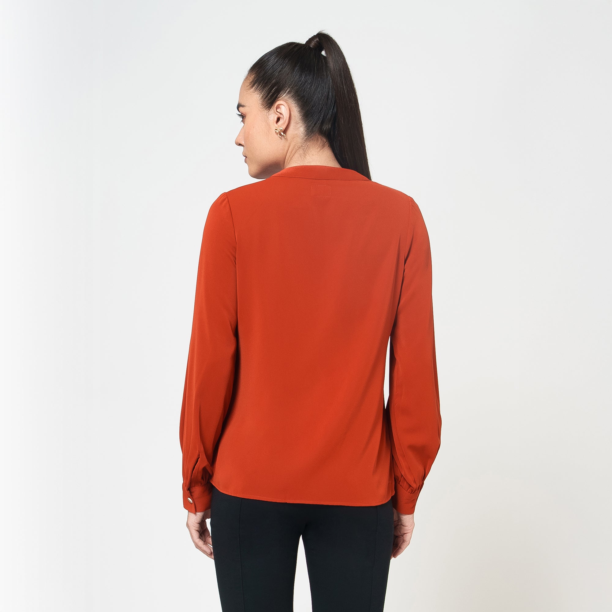 Orange Crepe Full Sleeves Top