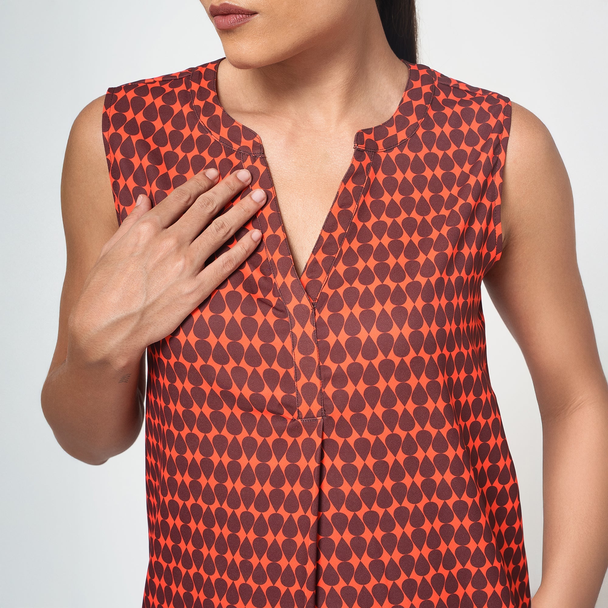Orange and Brown Drop Print Crepe Top