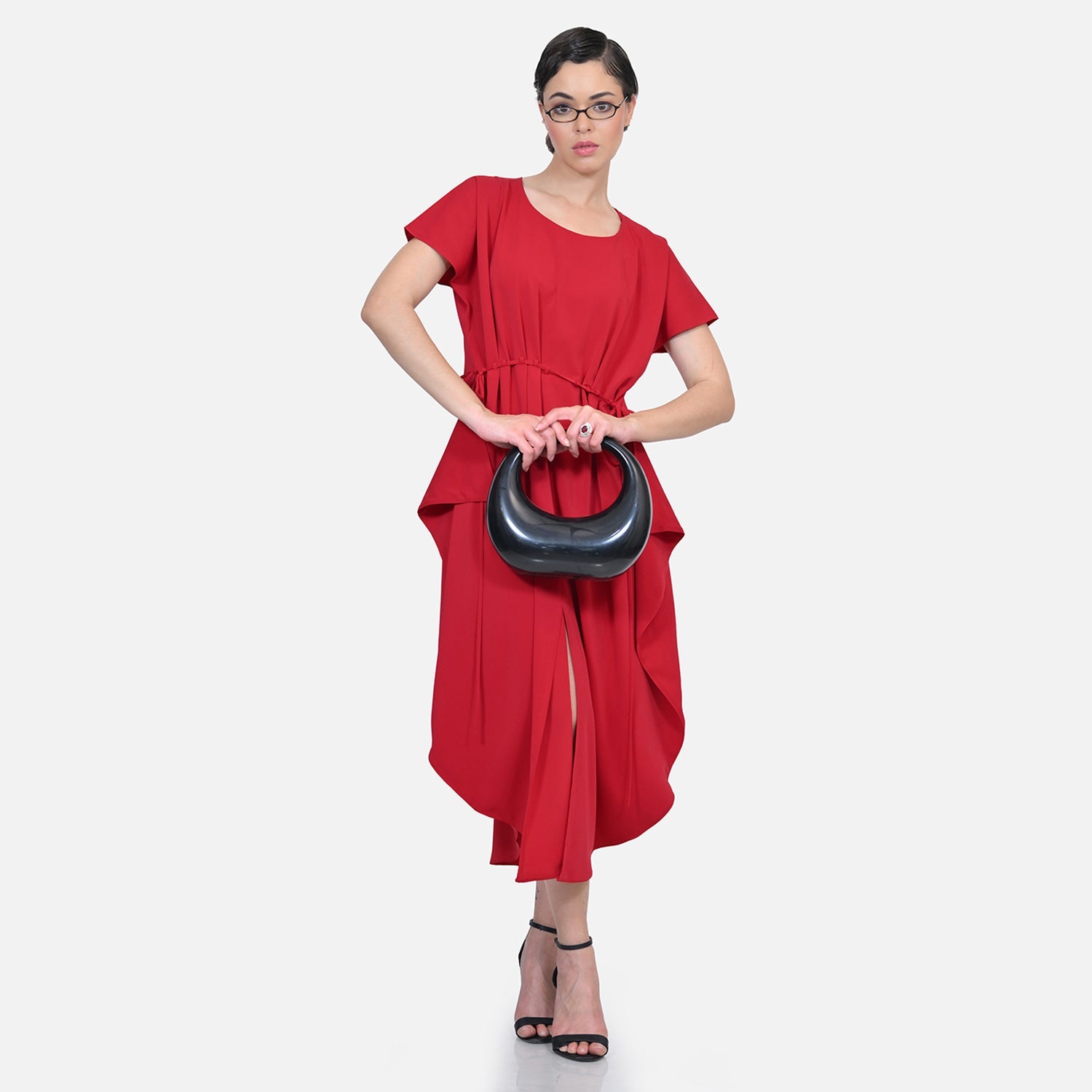 Red Crepe Front Draw String Dreses for Women