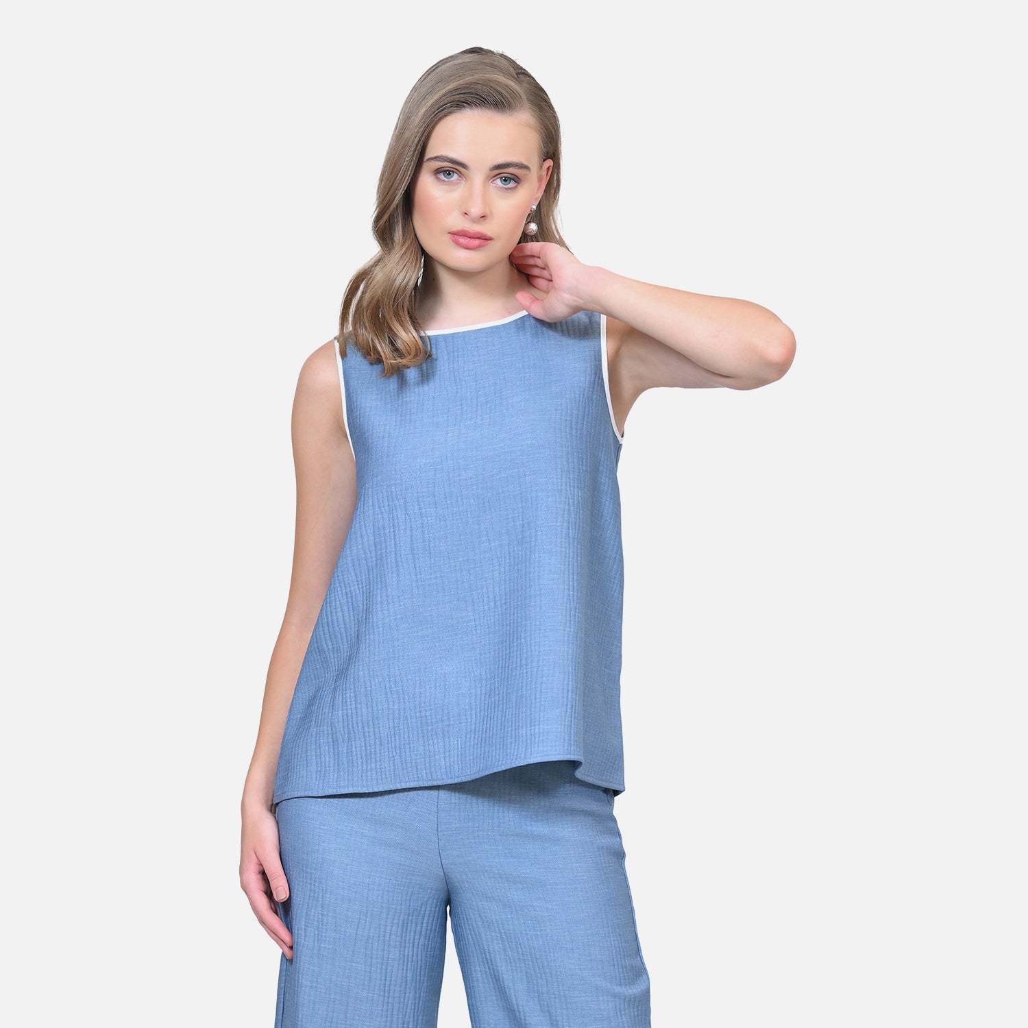 Blue Texture Line Without Sleeves Top