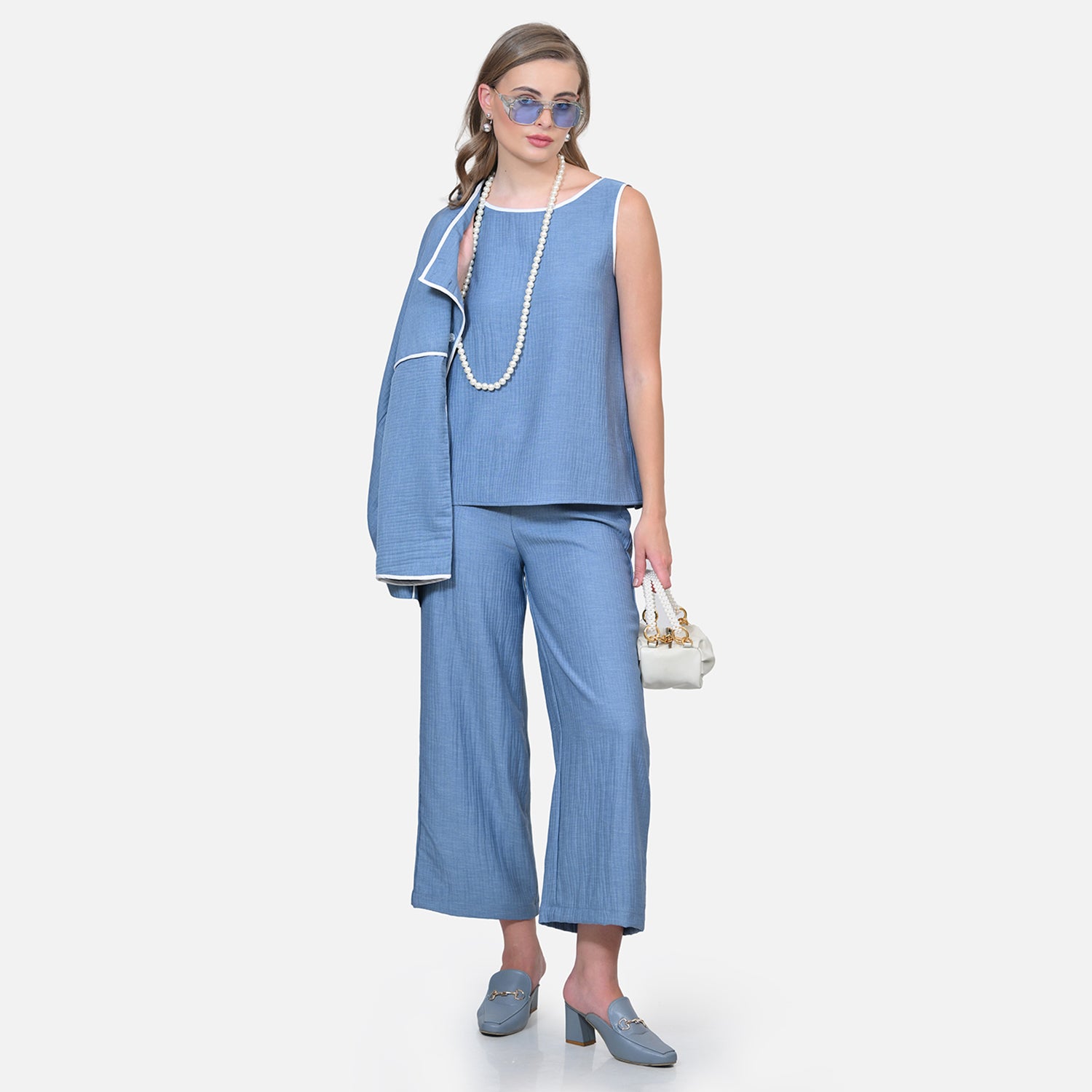 Blue Texture Line Plazzo for Women-4