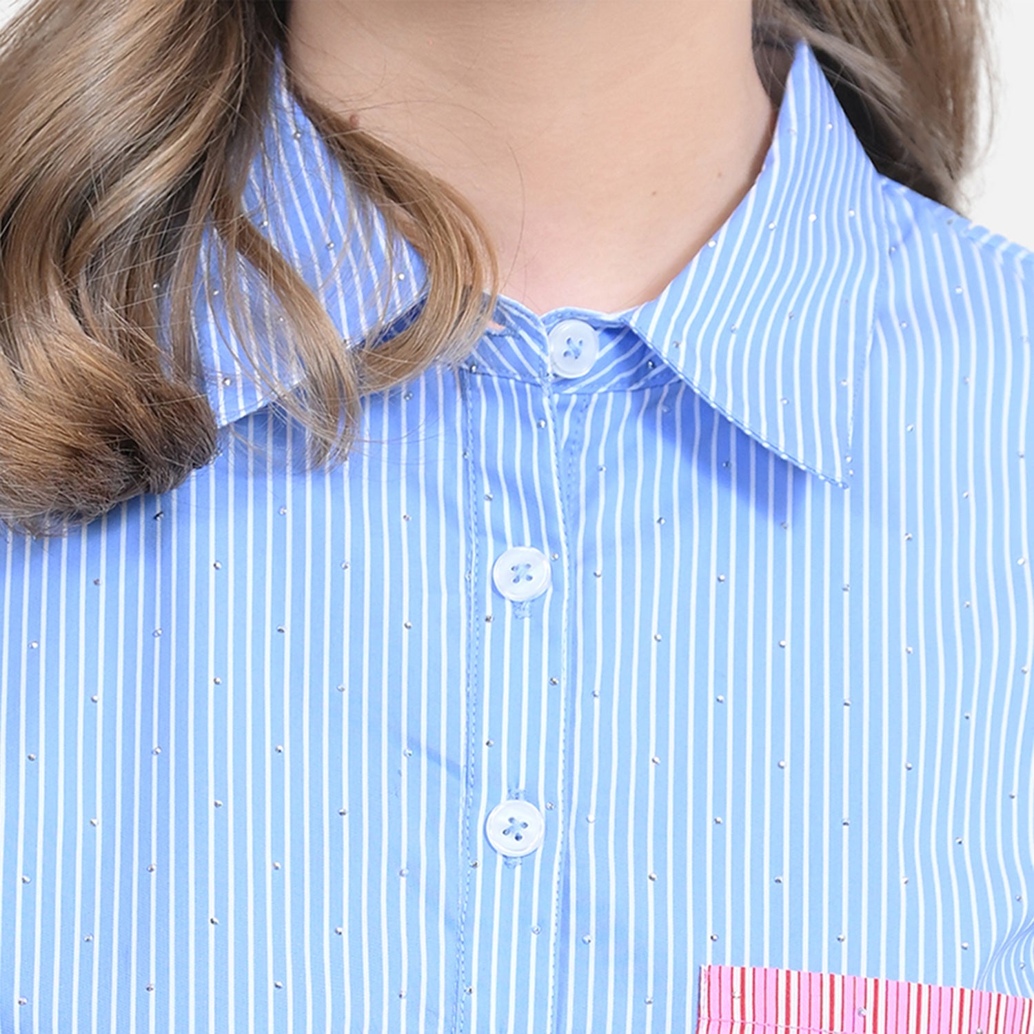 Half Blue Half Pink Shirt With Studs