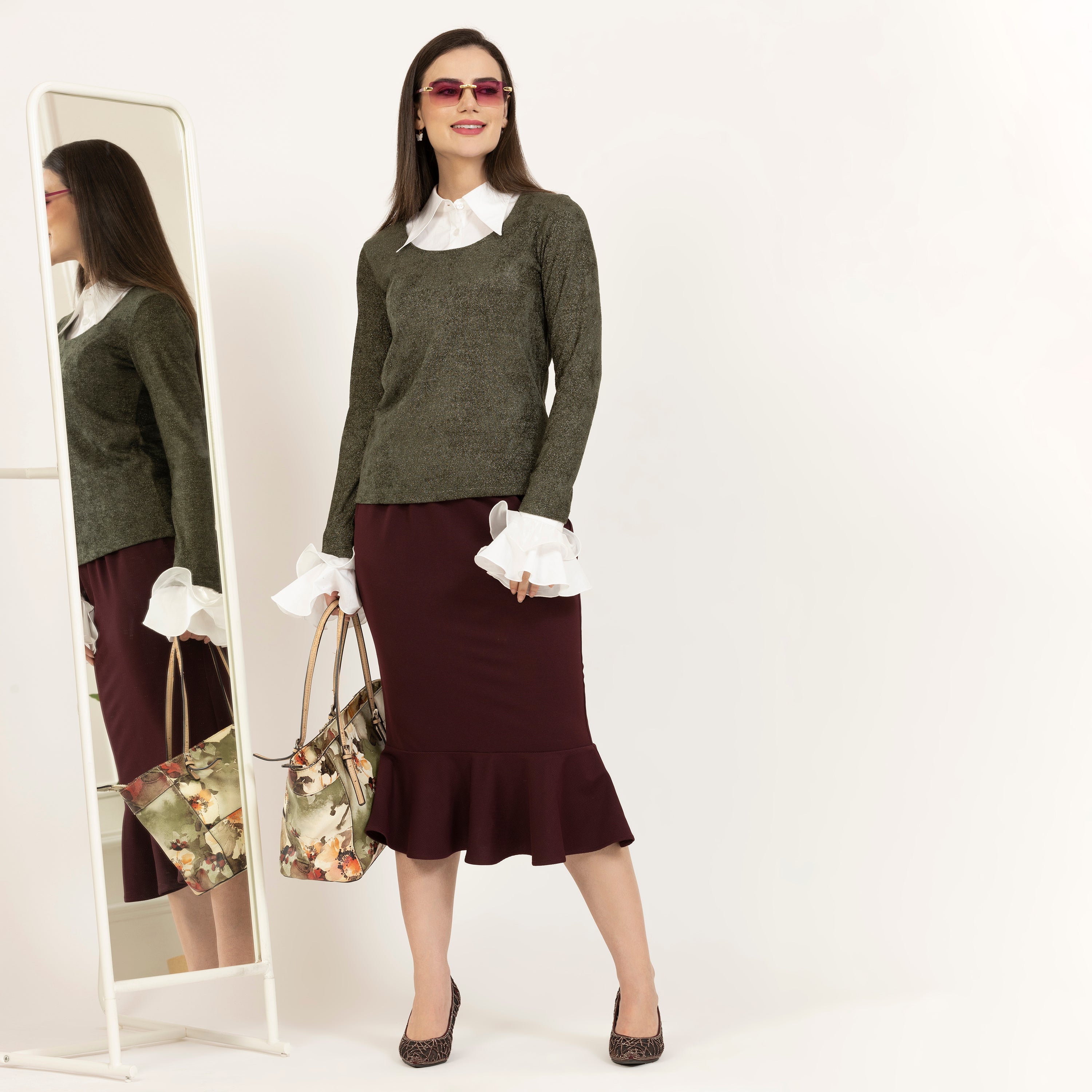 Dark Green Shimmer Velvet Top