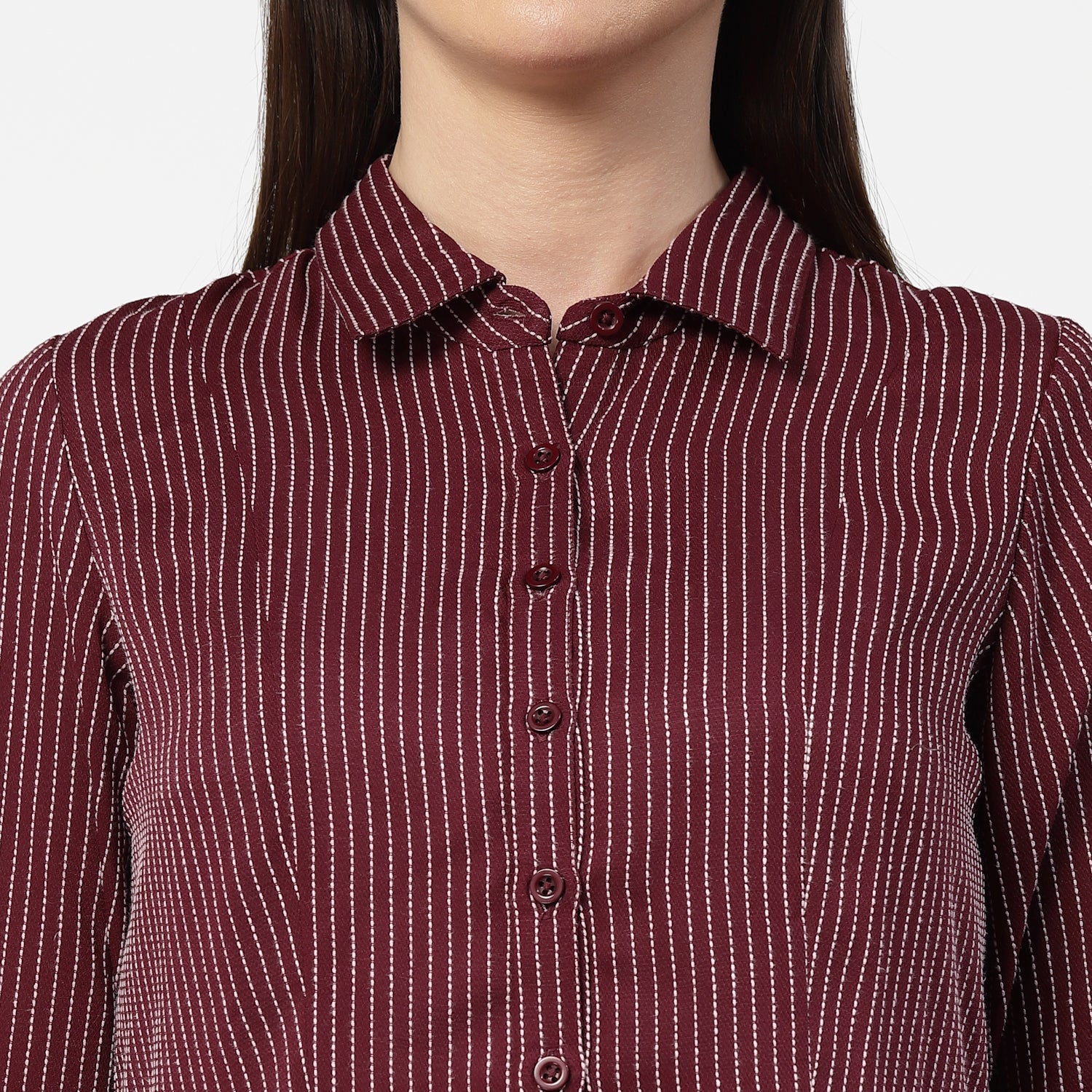 Dark Pink Asymmetrical Shirt With White Lines,womens formal shirts	
cotton shirts for women	
Ofiice shirts for women	