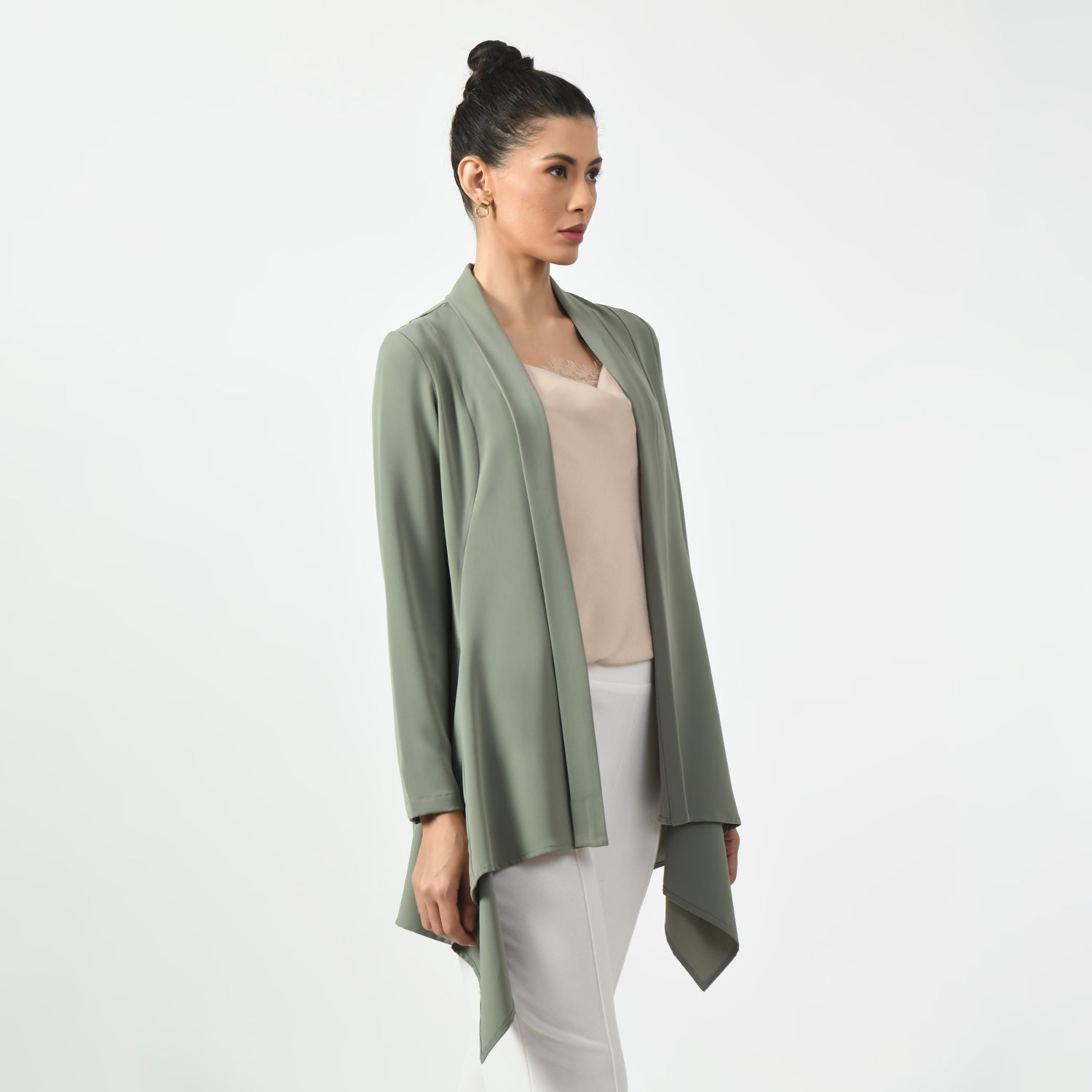Dusty Green Asymmetrical Jacket,  jacket for women, green jacket, dusty green, Power Dressing Essentials,Chic Layers for Office Looks ,Smart Jackets for Professionals, casual officewear jacket