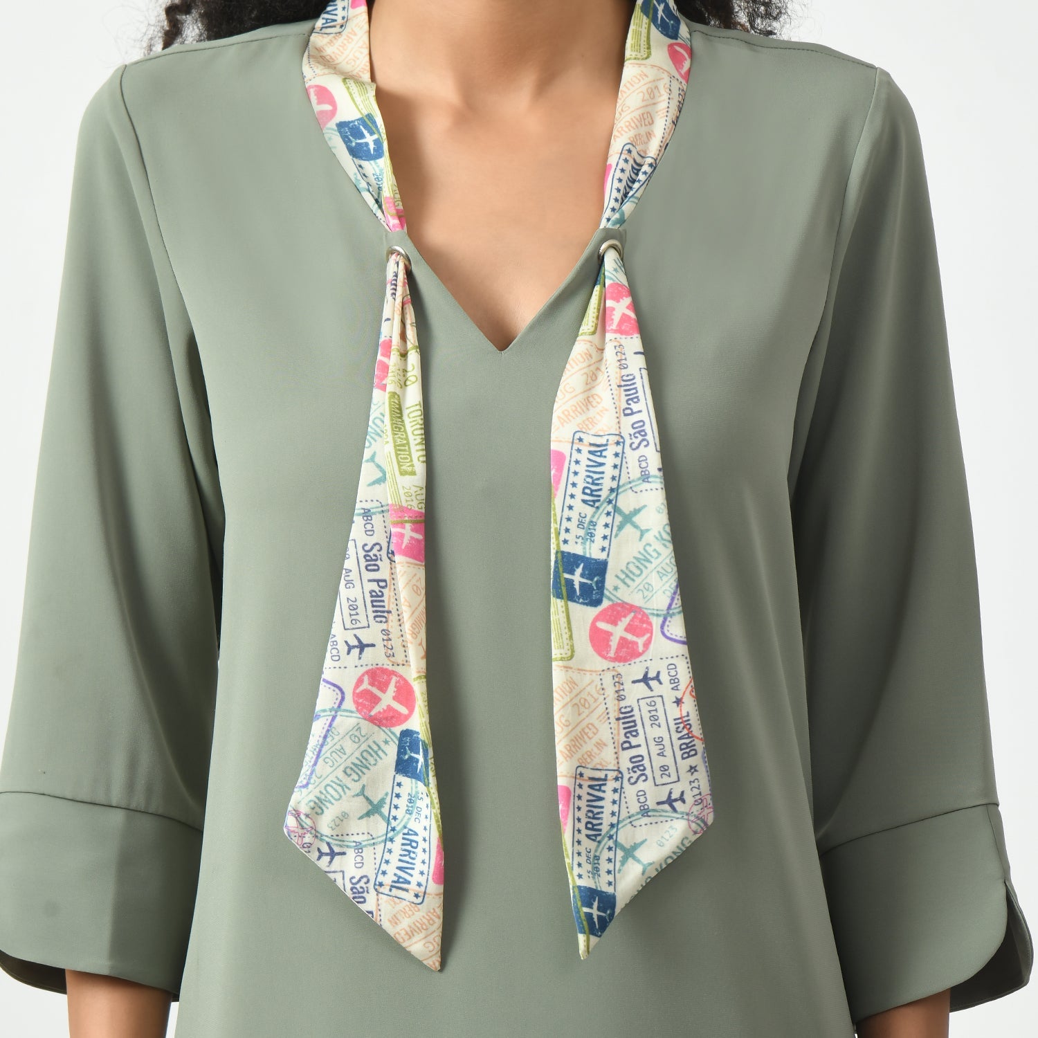 Dusty Green Dress With Tie Knot Collar, dress with tie knot, latest designer dress, dusty green dress, dress for women, stylish dress for women, one piece for women dress, office wear women