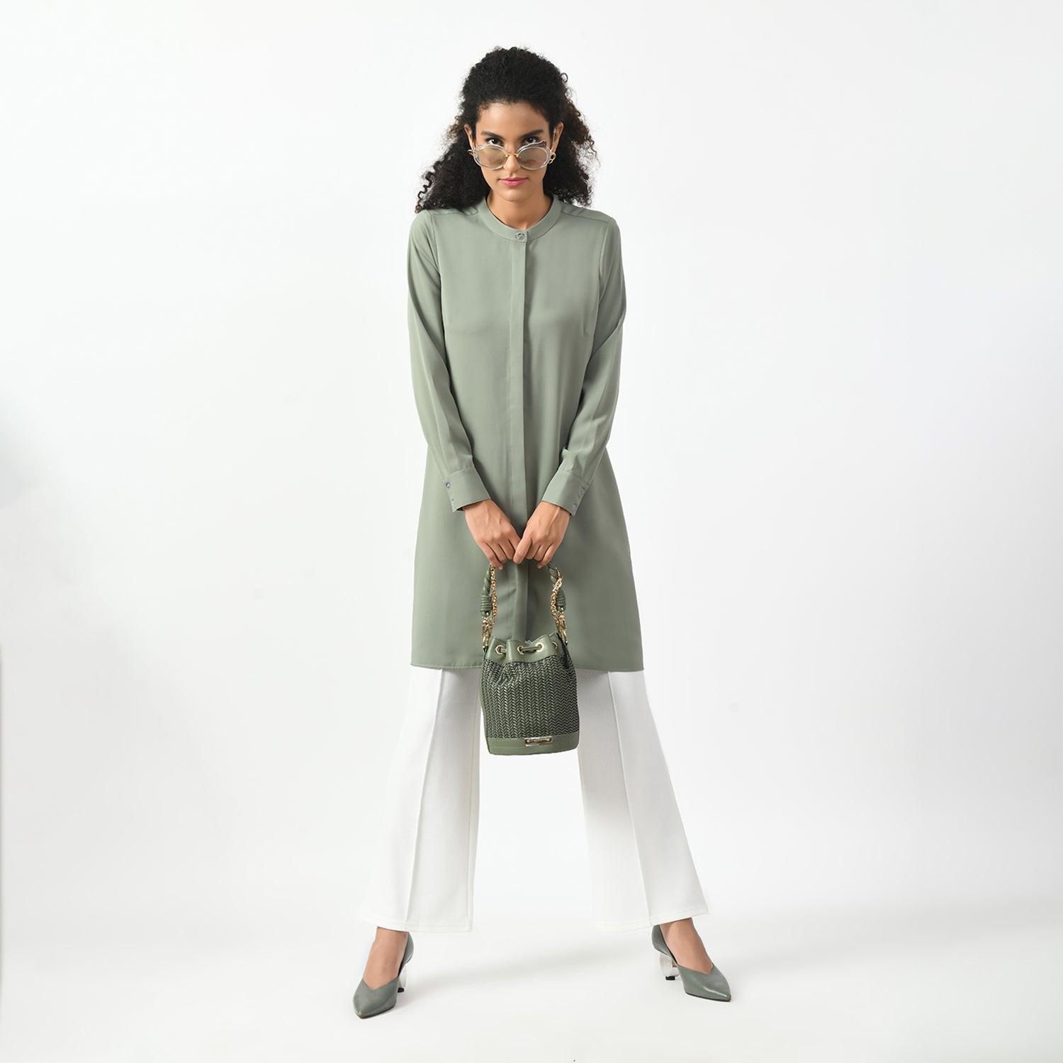 Dusty Green Office Wear Tunics for Women