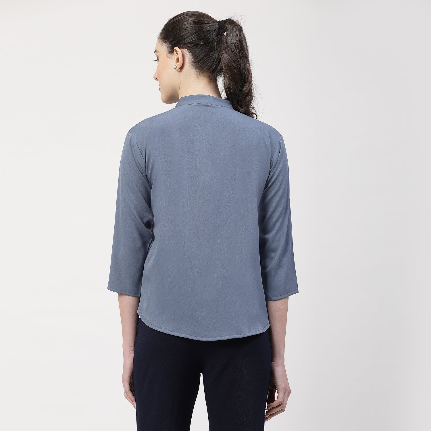 Blue Top With Mandarin Collar