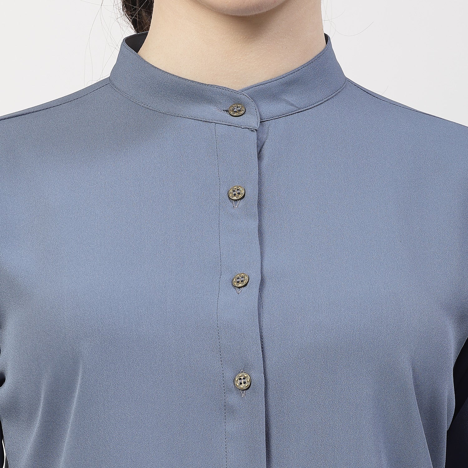 Blue Top With Mandarin Collar