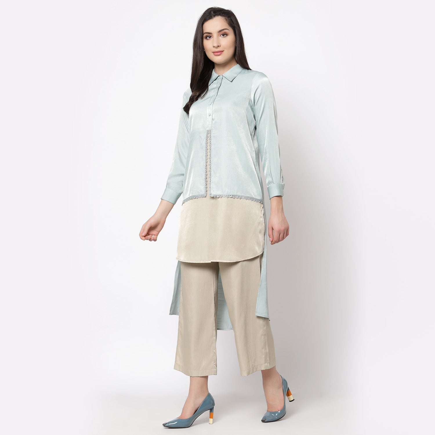 Blue and Beige Double Layer Tunic for Women-2