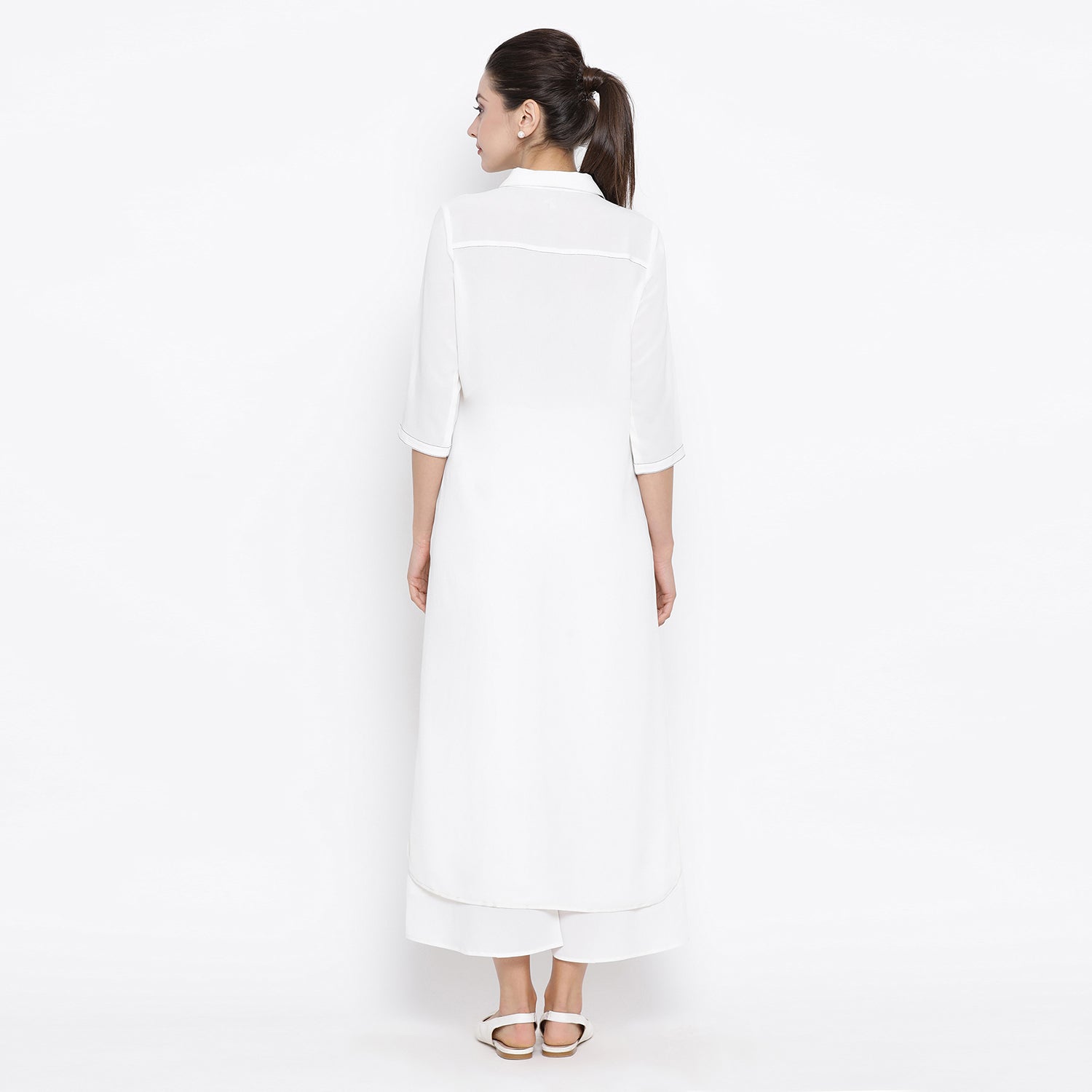 White Kurta with Side Pocket for Women-2