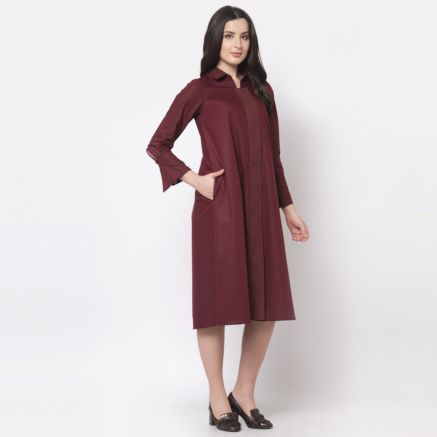 Maroon Dress With Quilting on Flap & Collar