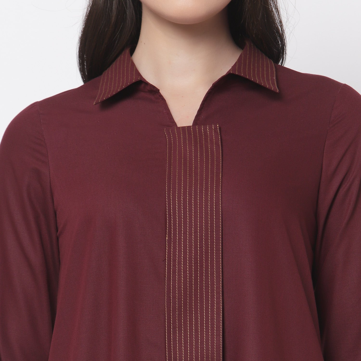 Maroon Dress With Quilting on Flap & Collar