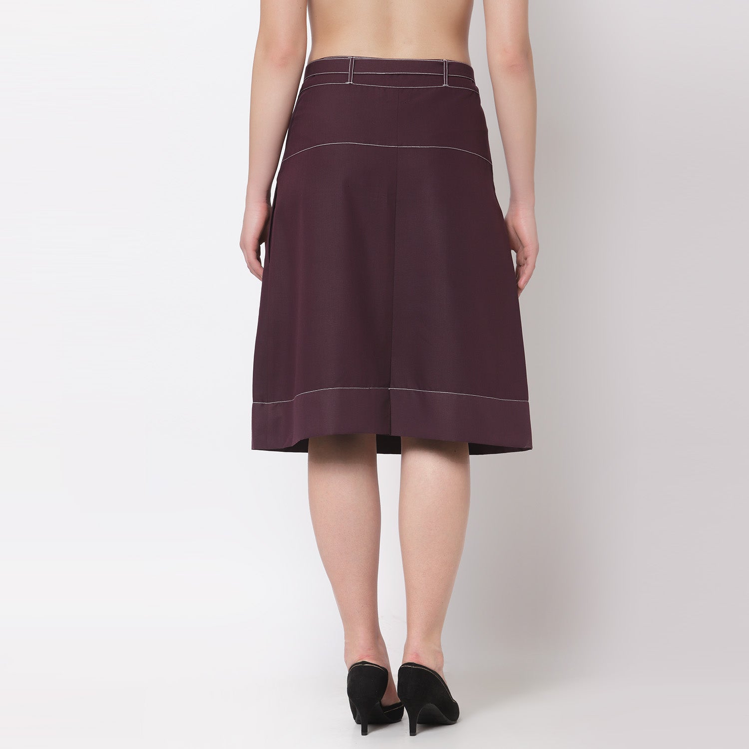Purple Skirt With Grey Top Stitch