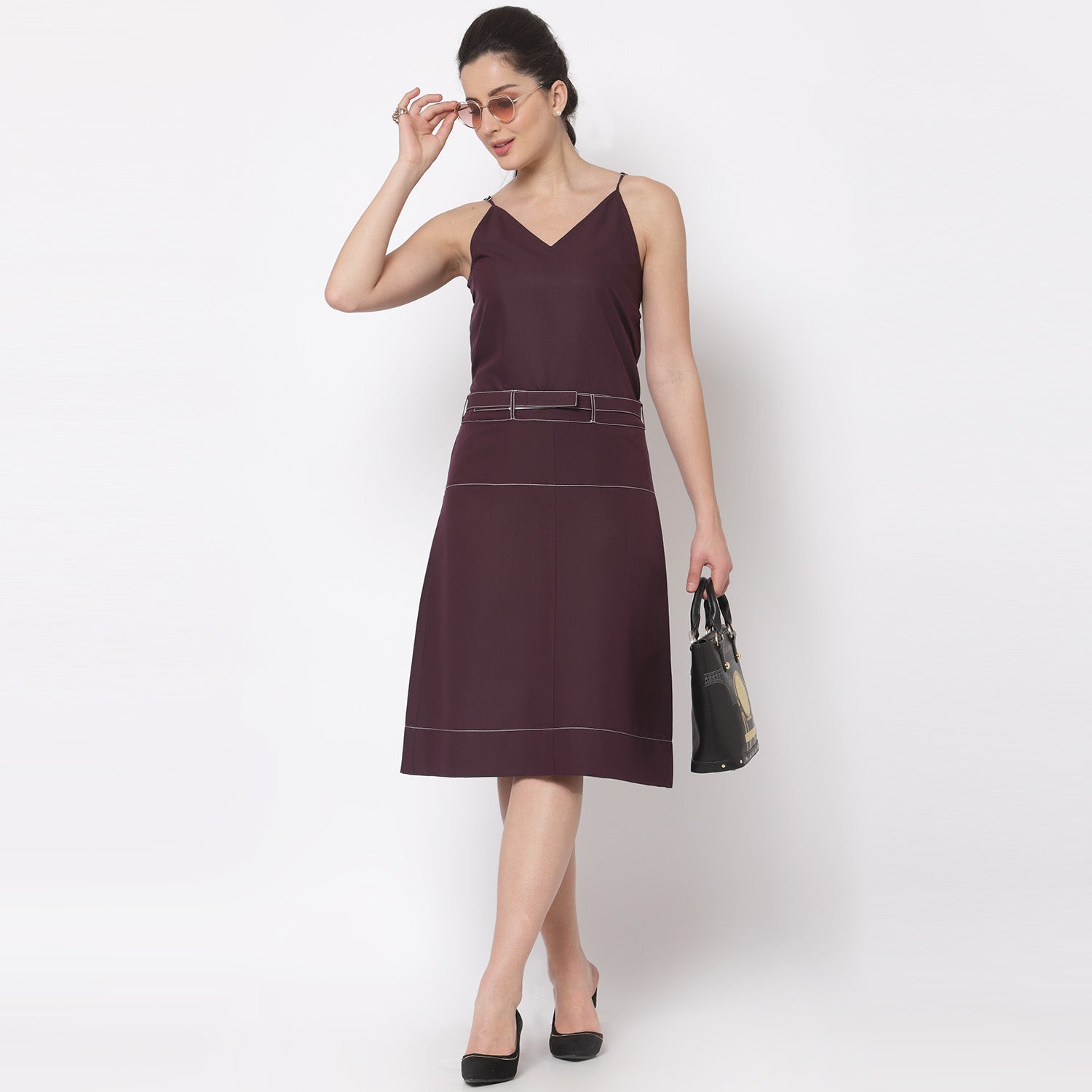Purple Skirt With Grey Top Stitch