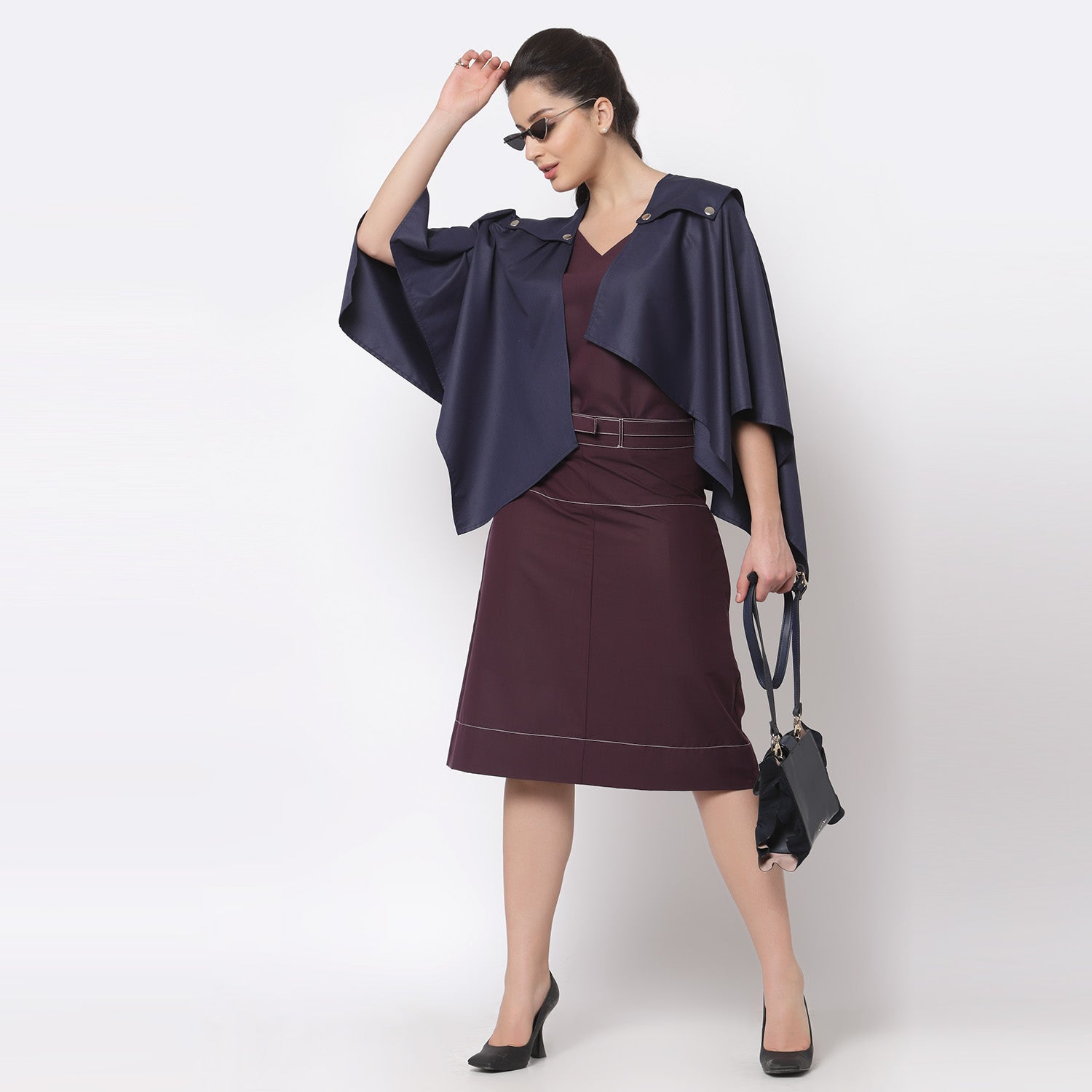 Blue Asymmetrical Cape Jacket
