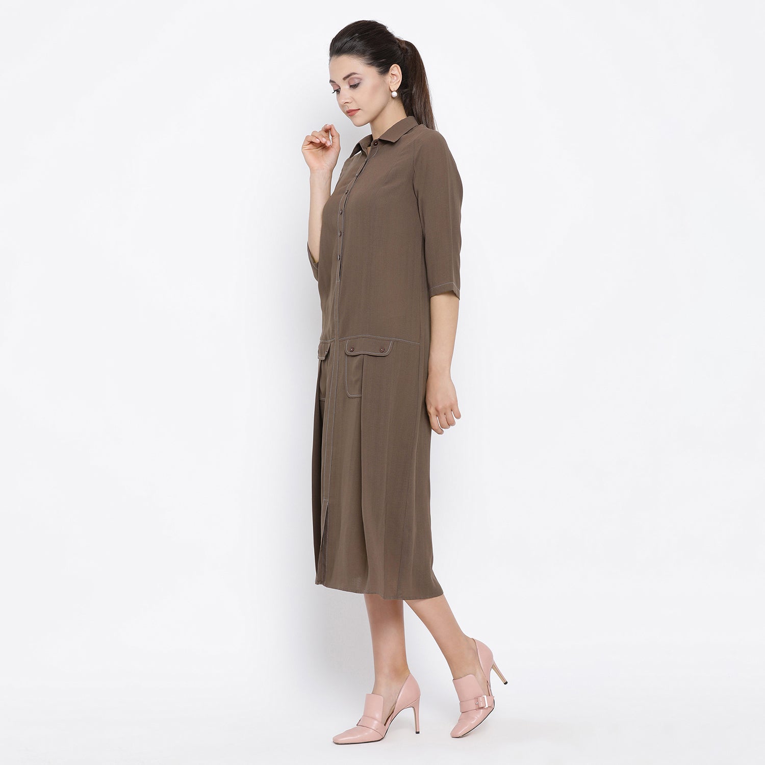 Dark Brown Work Wear Dresses for Ladies-2