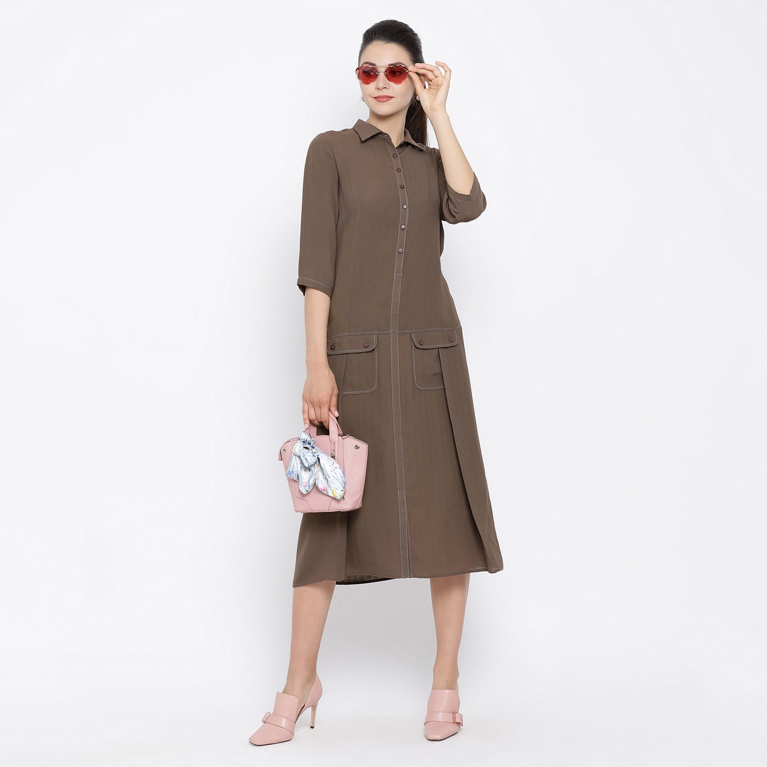 Dark Brown Work Wear Dresses for Ladies