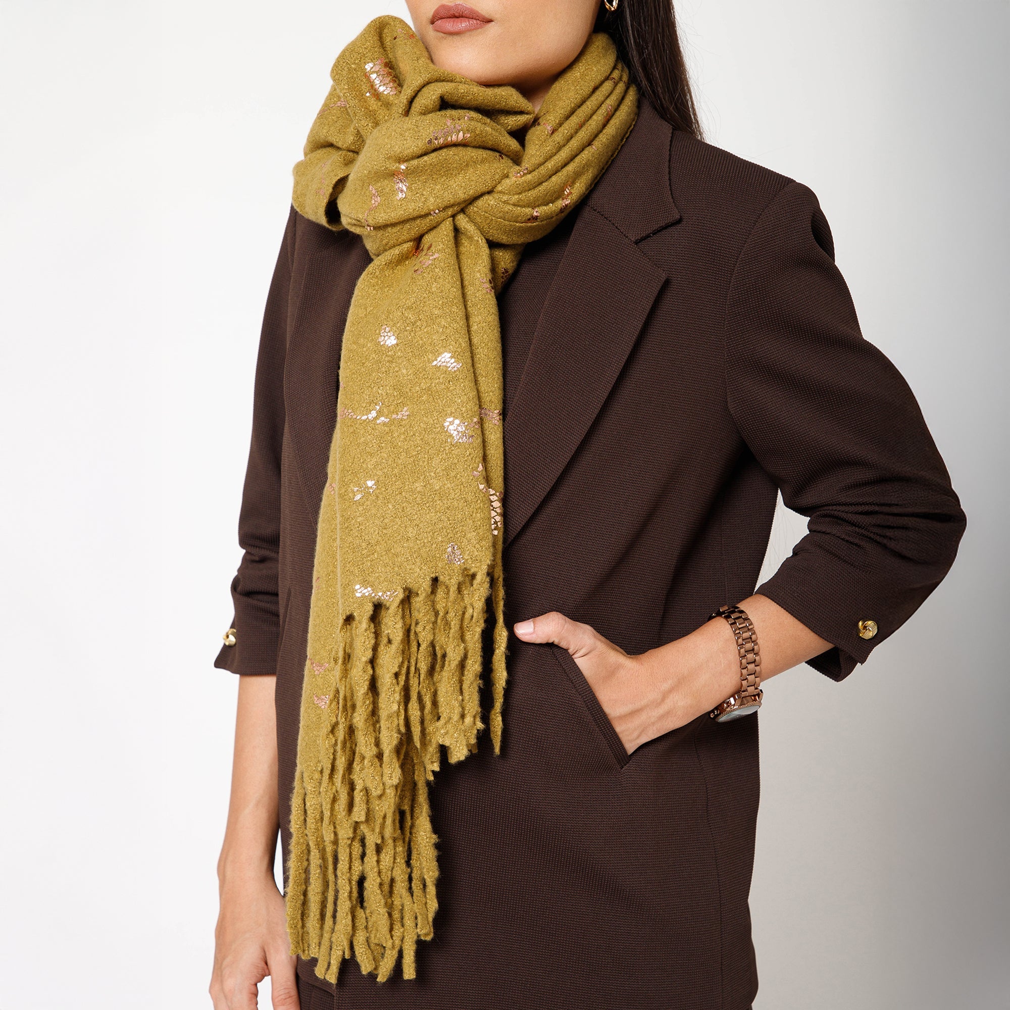 Olive Stole With Foil Print