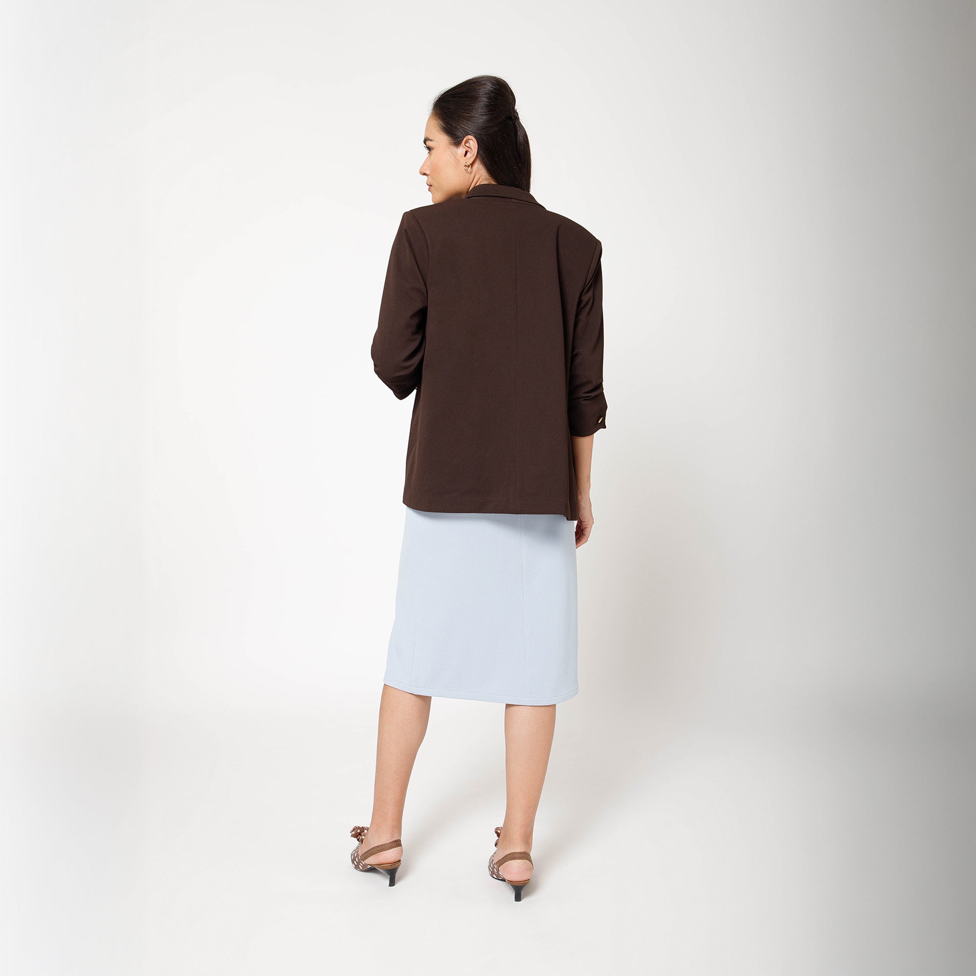 Brown Textured Lycra Jacket With Cufflinks