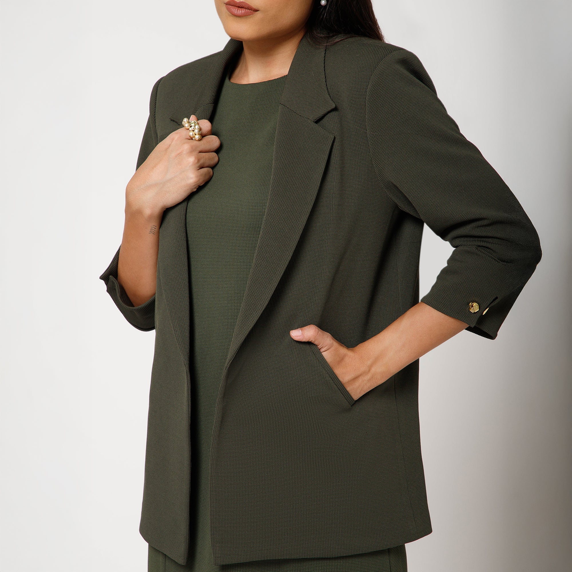 Green Textured Lycra Jacket With Cufflinks